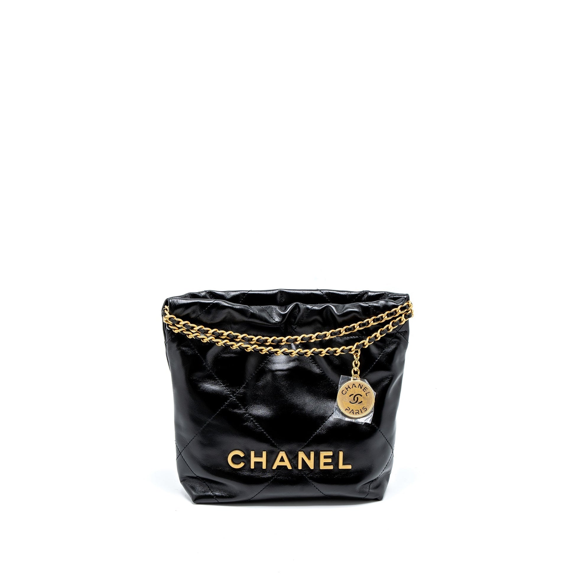 Chanel 23s 22 Shiny Calfskin Brushed GHW Black Mini Bag 4