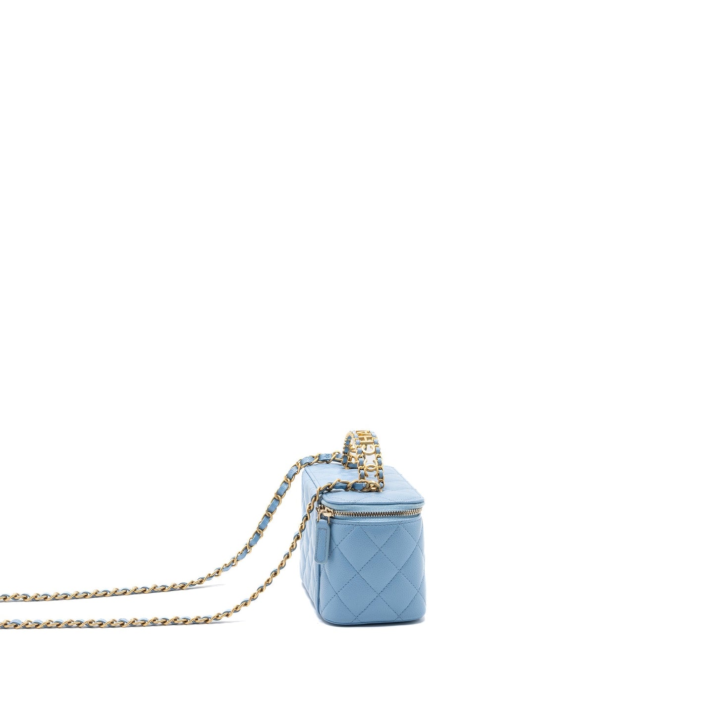 Chanel detailed top handle long vanity caviar Blue Handbag