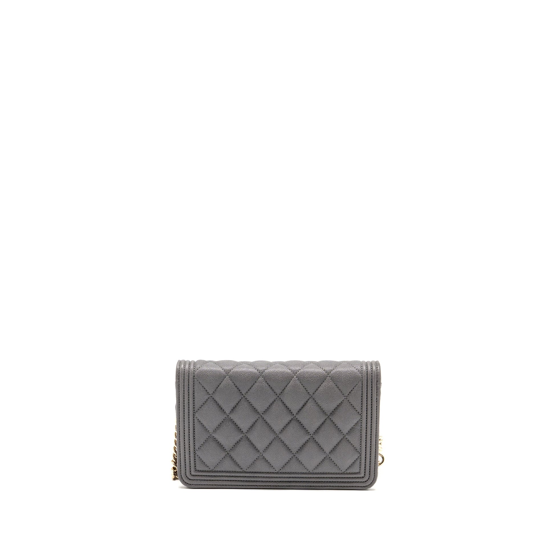 Chanel Boy on Caviar LGHW Grey Wallet Case Lghw 1