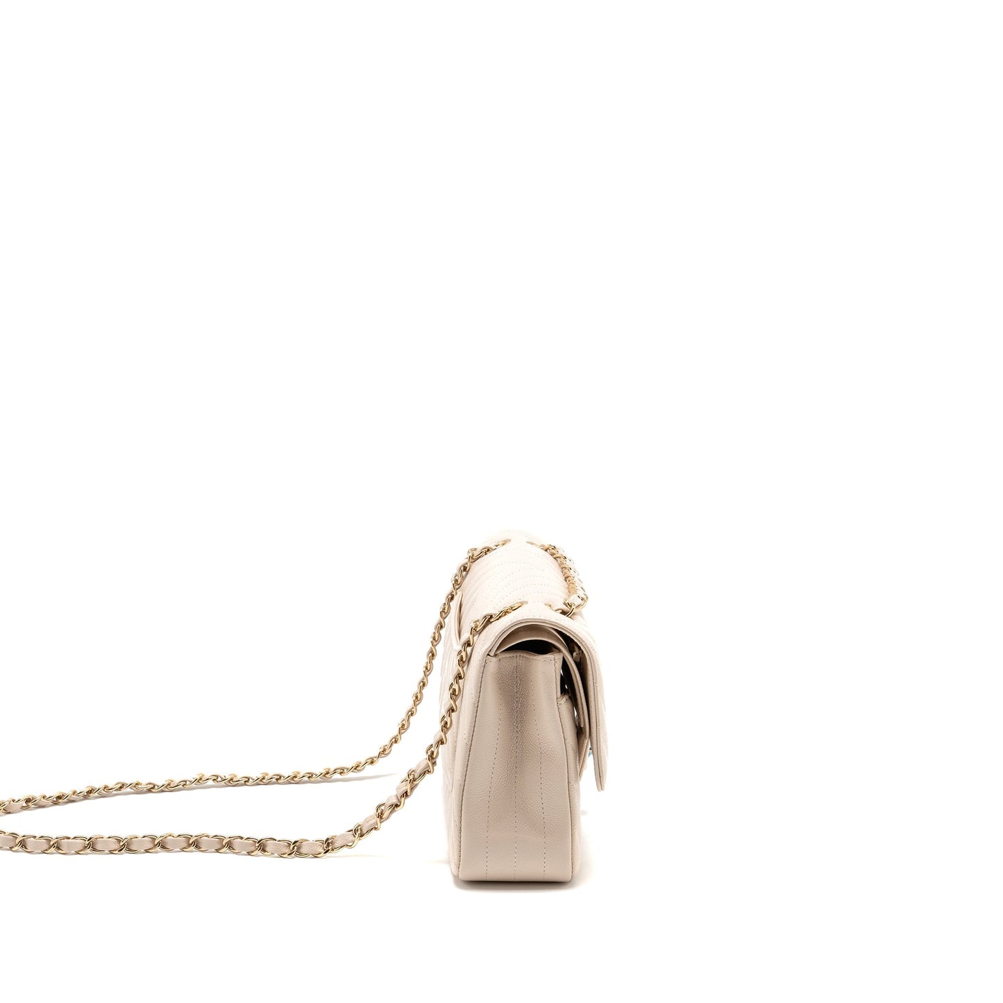 Chanel Classic Double Flap Chevron Caviar Light Beige Shoulder Bag