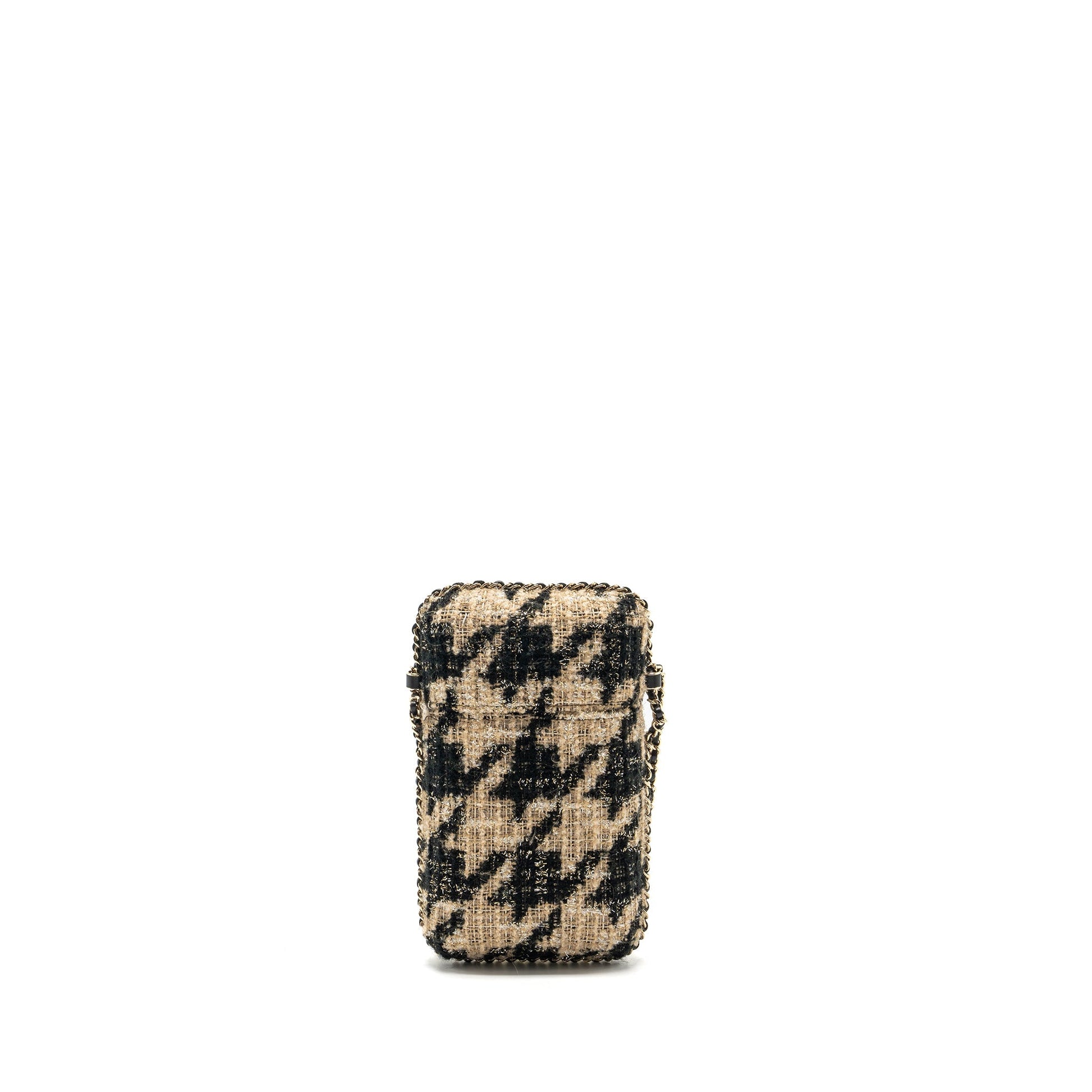 Chanel Vertical Phone Tweed LGHW Black Beige Handbag