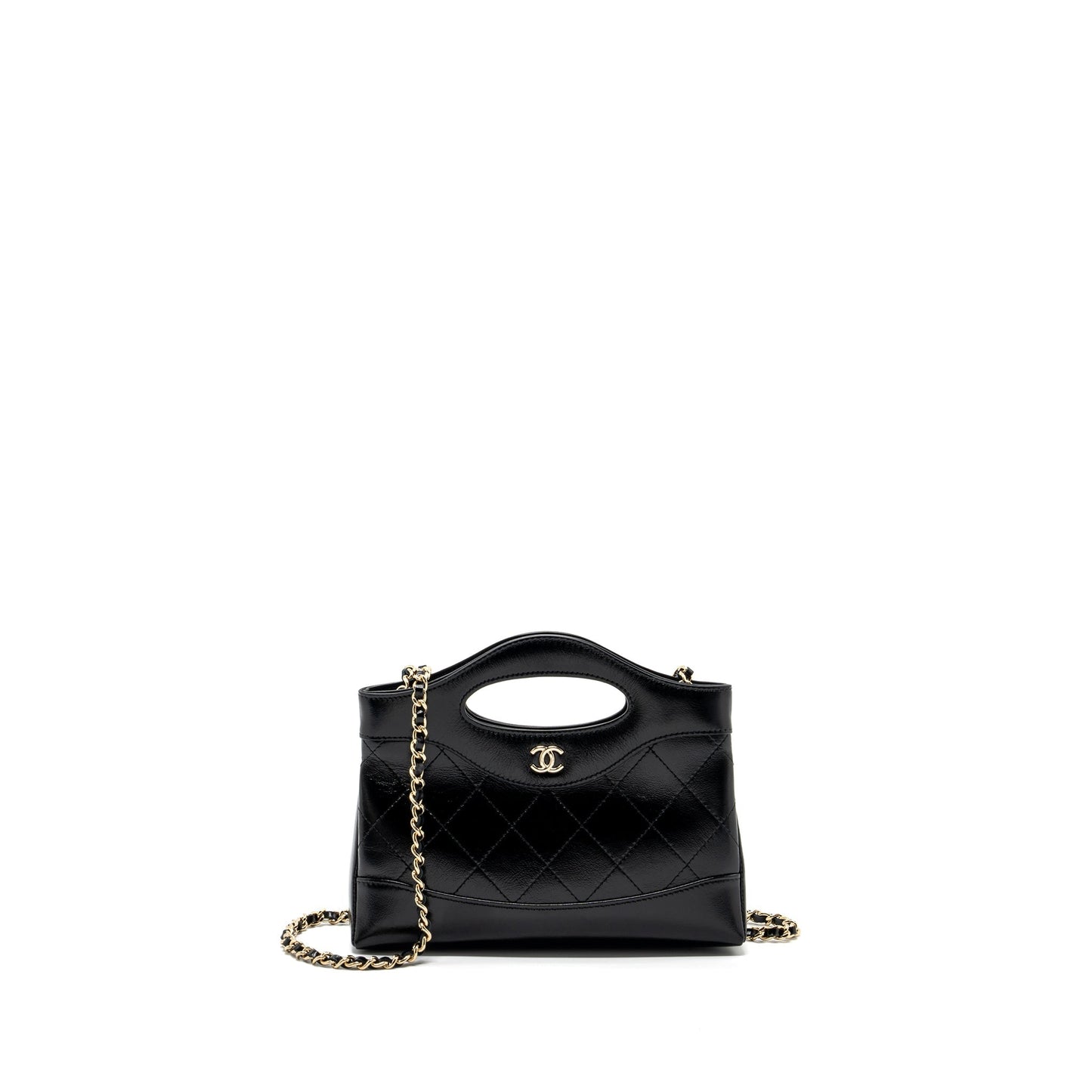 Chanel 24C 31 shiny calfskin LGHW microchip Black Clutch Bag Black Lghw