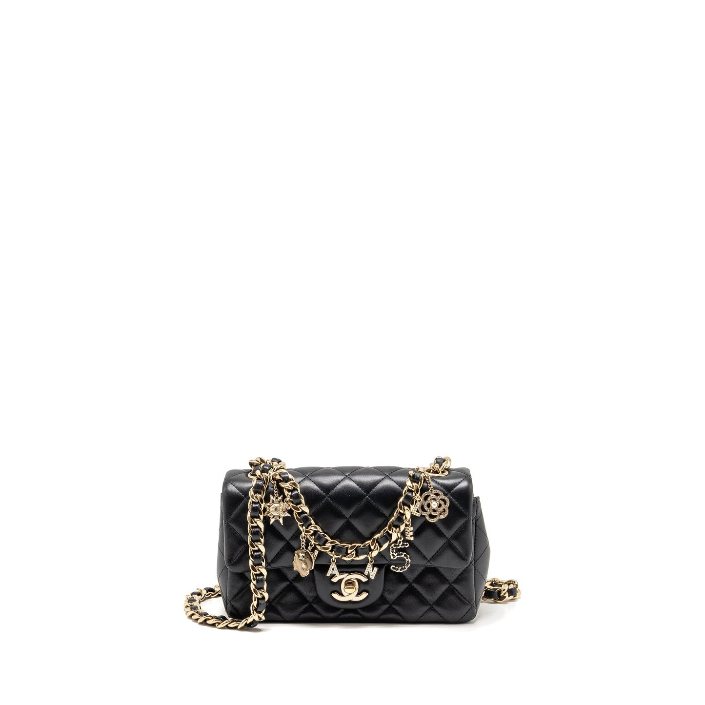 Chanel Coco Charms Rectangular Flap Lambskin LGHW Black Key Chain