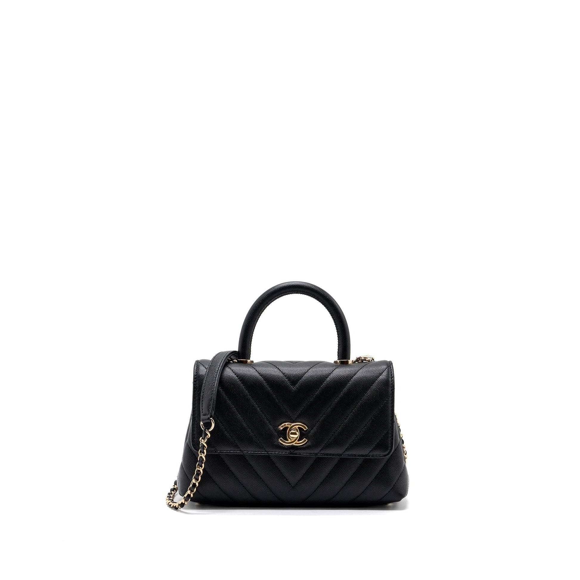 Chanel Coco Handle Chevron Caviar LGHW Black Small Handbag
