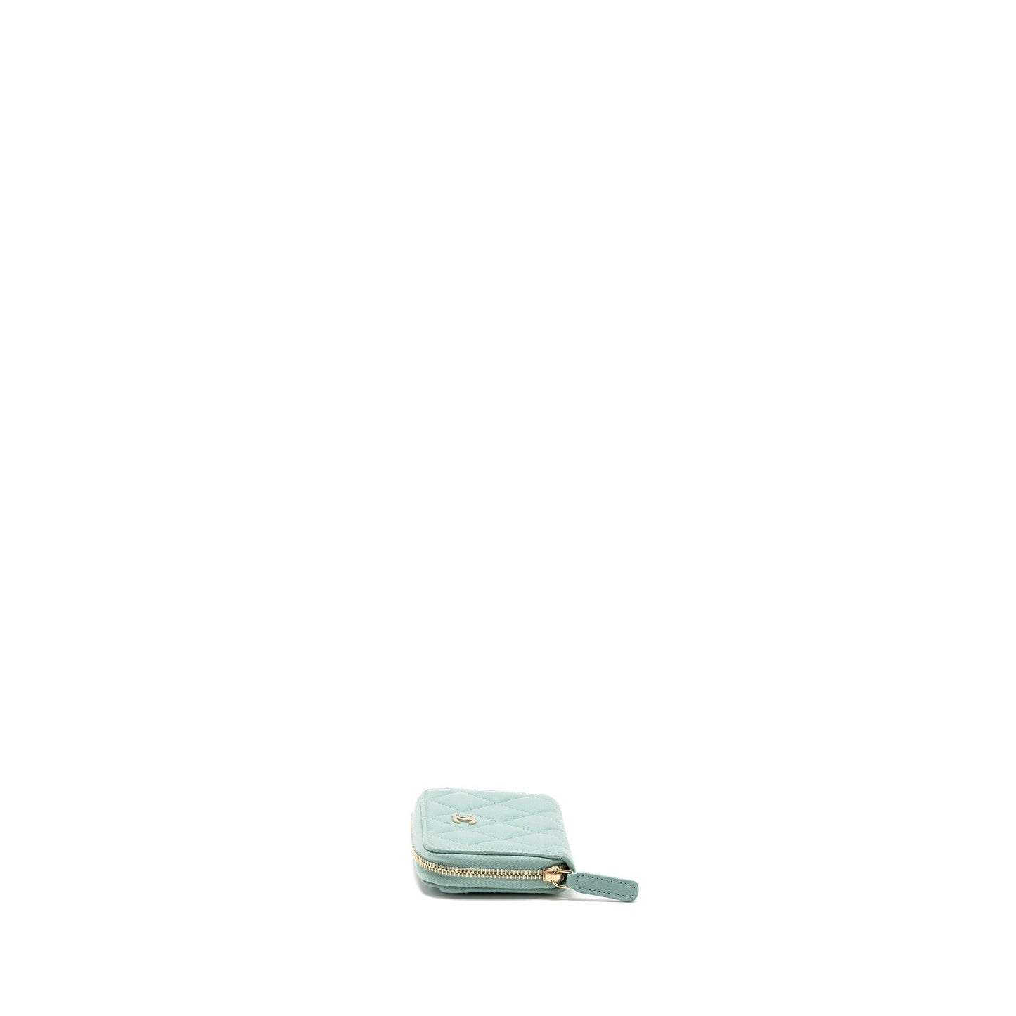 Chanel Zip Card Holder Caviar Light LGHW Green Wallet Case