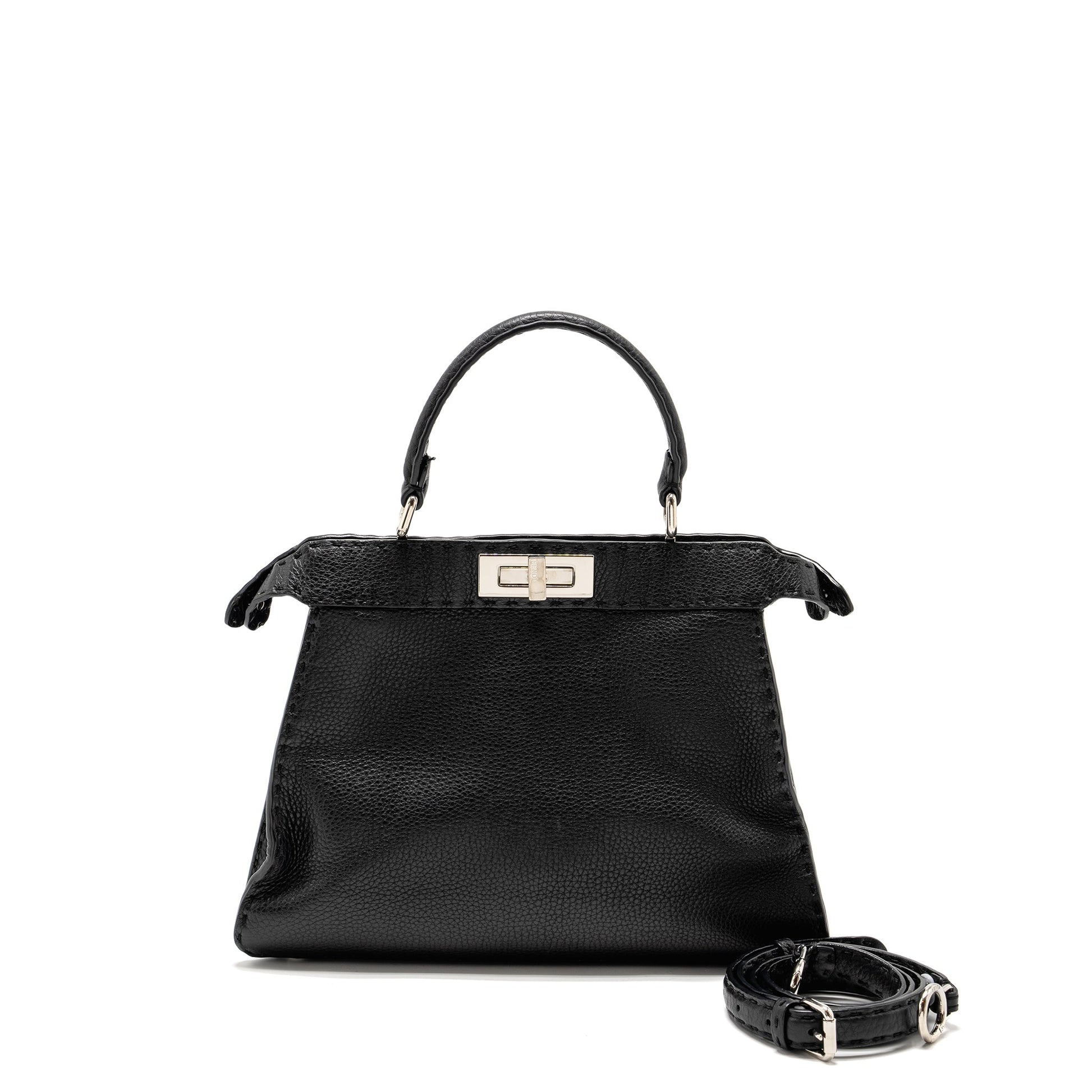 Fendi Peekaboo Purse Calfskin Black Medium Travel Bag