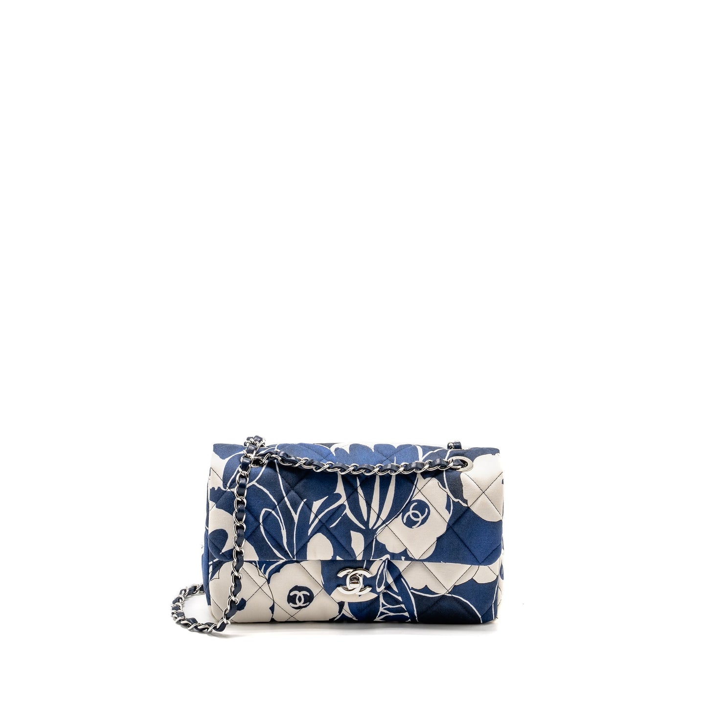 Chanel Limited Edition Flora Printed Classic Flap White Blue Shoulder Bag