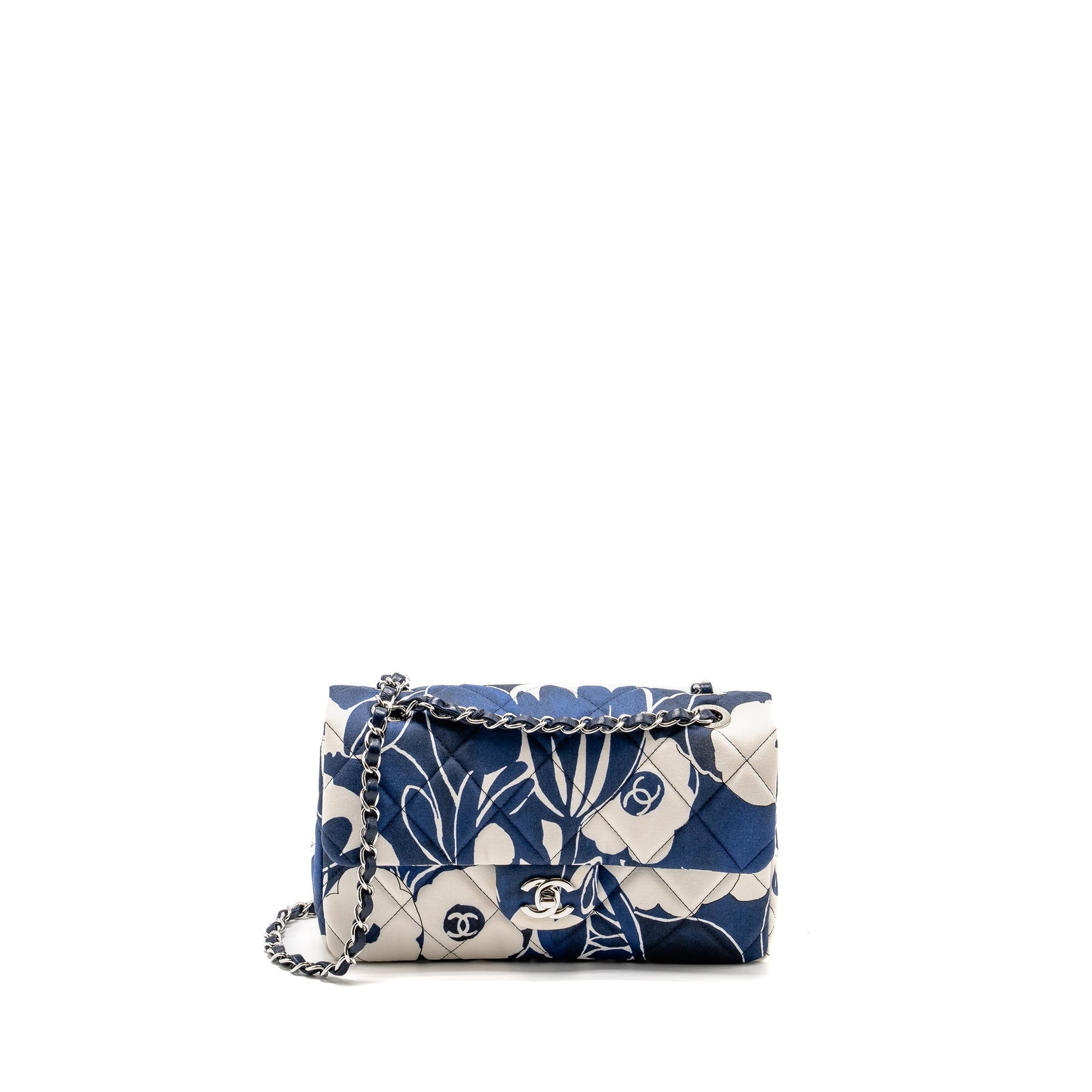 Chanel Limited Edition Flora Printed Classic Flap White Blue Shoulder Bag