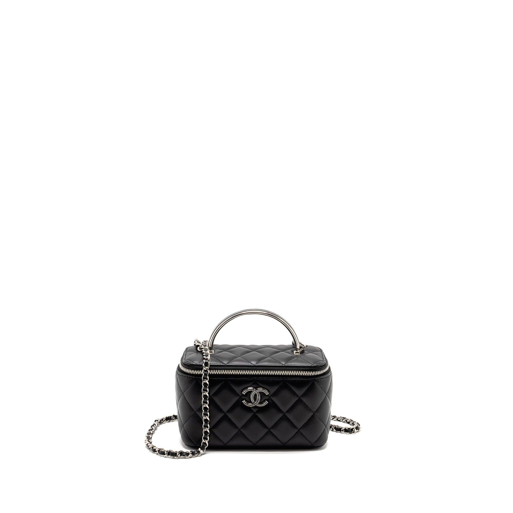 Chanel Top Handle Long Vanity Lambskin SHW Black Handbag Microchip 2