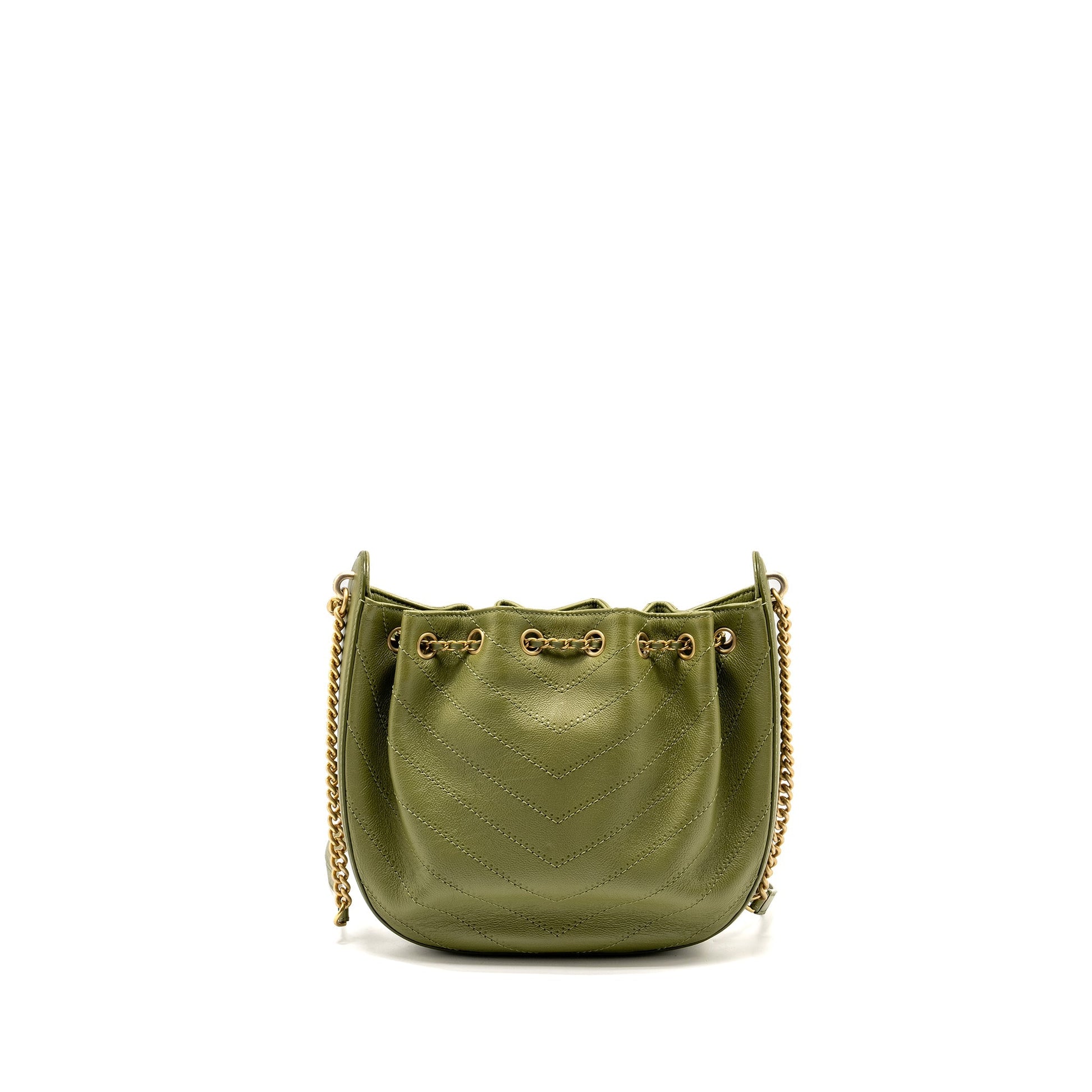 Chanel Drawstring Bucket Grained Calfskin Olive GHW Green Jewelry