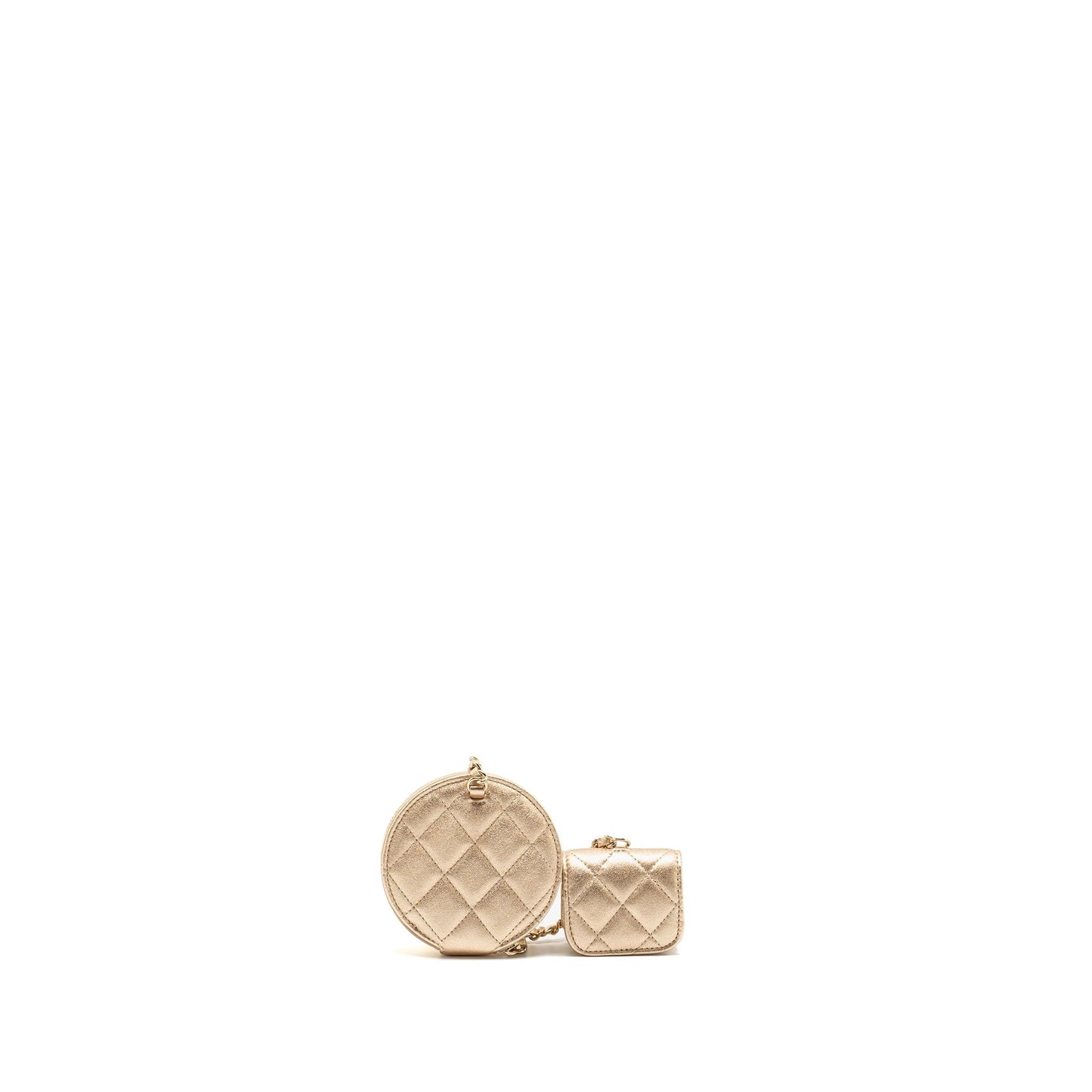 Chanel ROUND Clip on Purse DUO Charm Gold Key Chain Quilted Lambskin