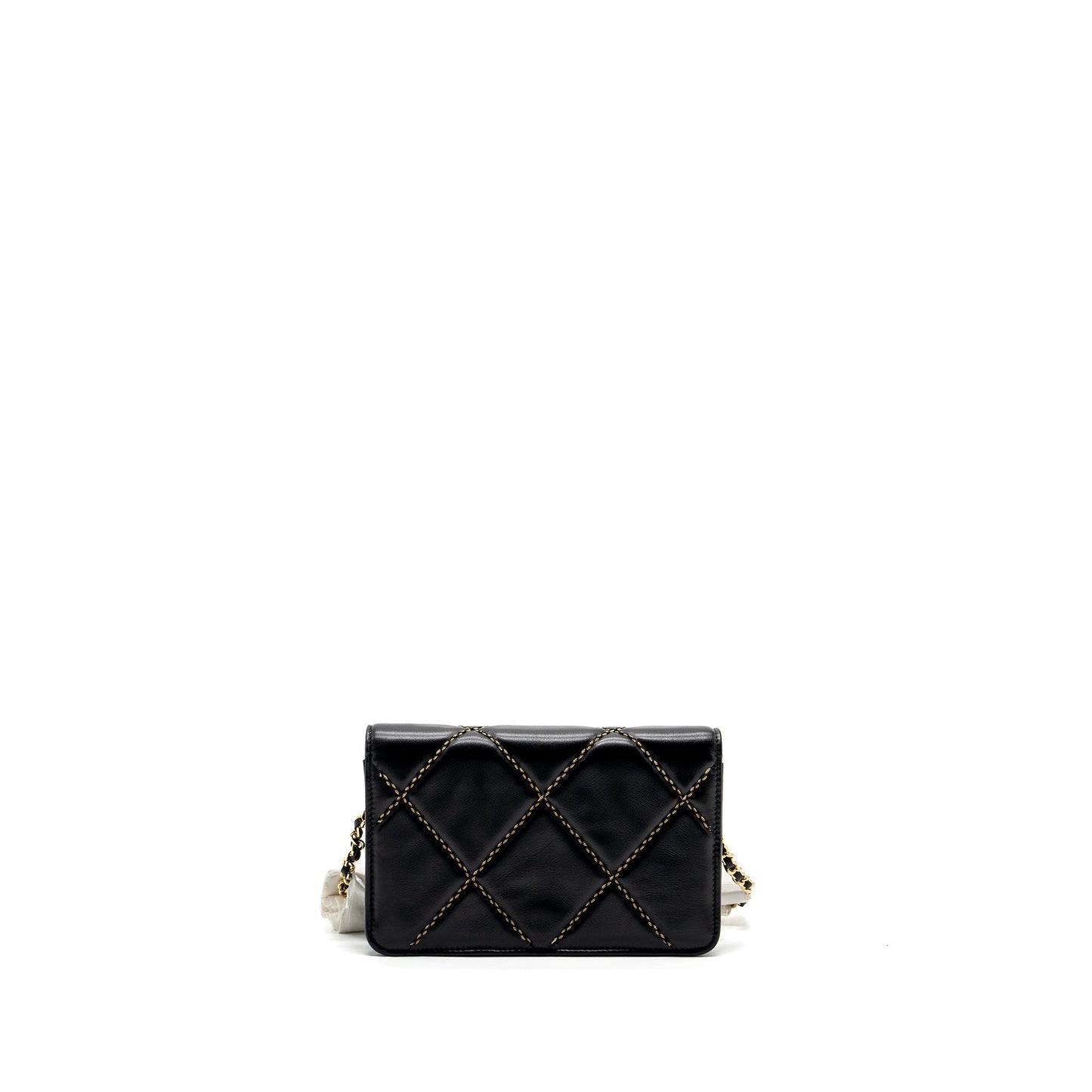 Chanel Quilted on Shiny Calfskin GHW Microchip Black Wallet Case