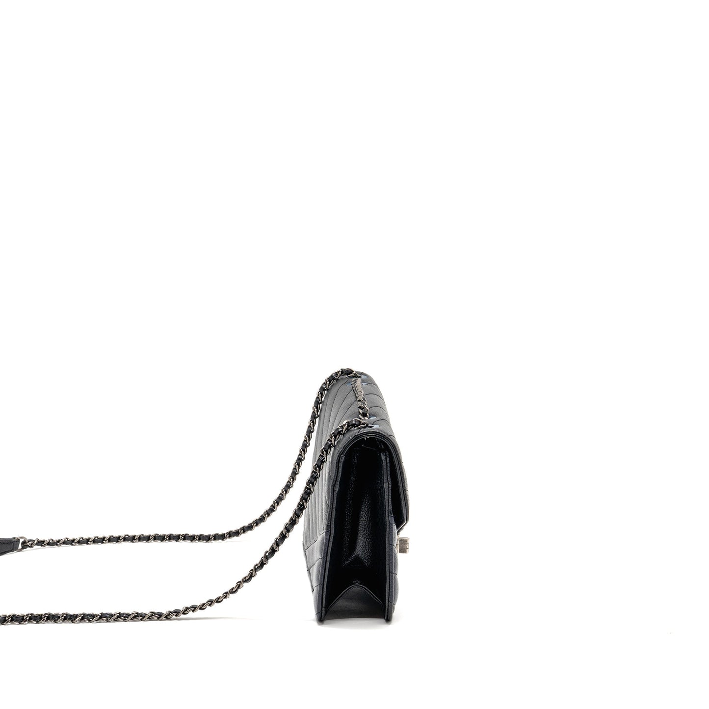 Chanel Envelop ck Navy Ruthenium Hardware Black Silver Shoulder Bag