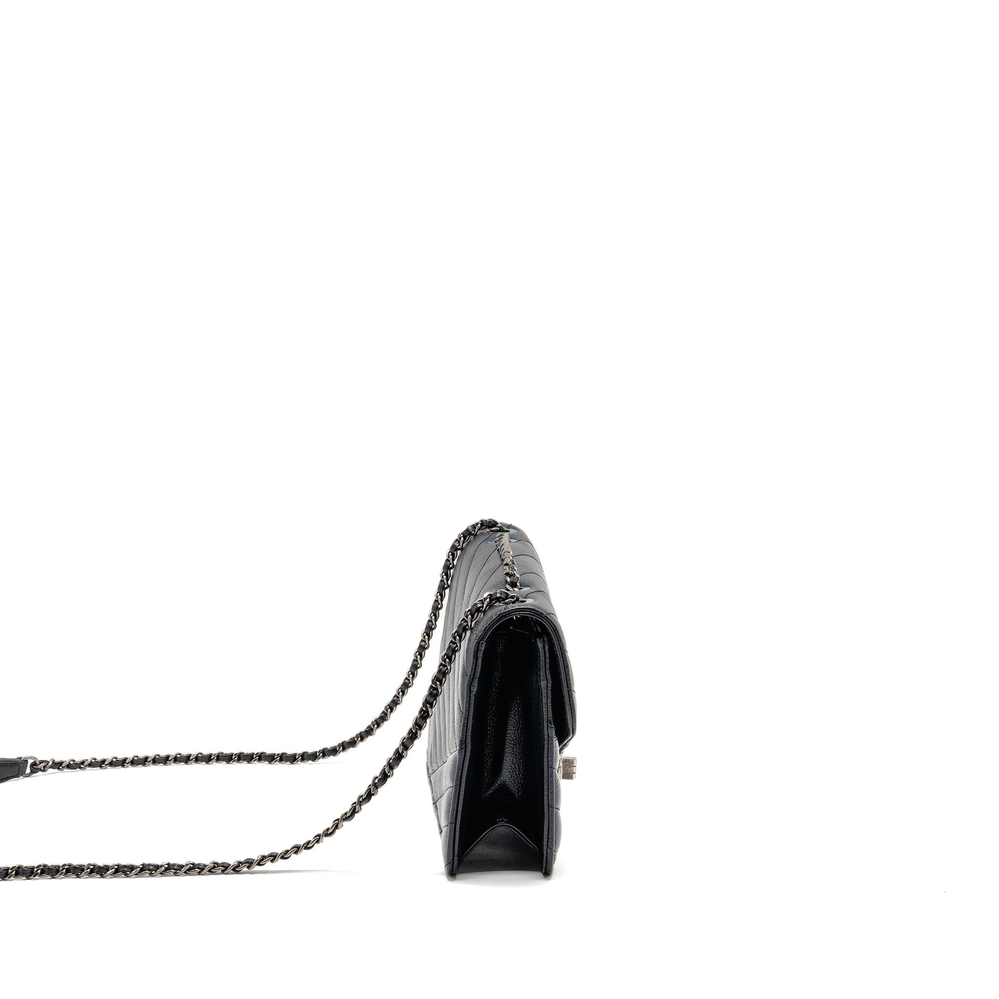 Chanel Envelop ck Navy Ruthenium Hardware Black Silver Shoulder Bag
