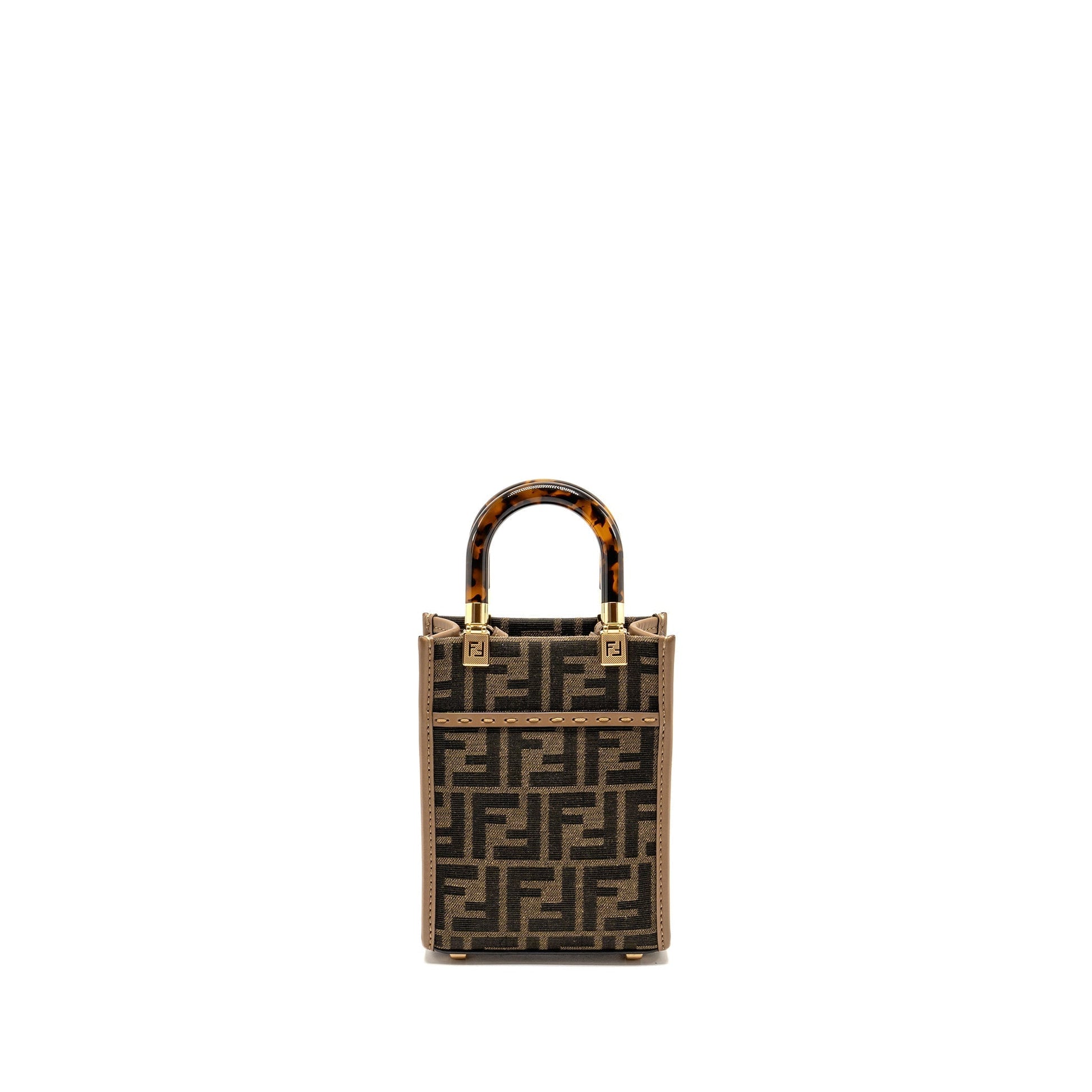Fendi Sunshine Shopper Purse Calfskin Canvas Brown Mini Travel Bag Fendi Multicolor
