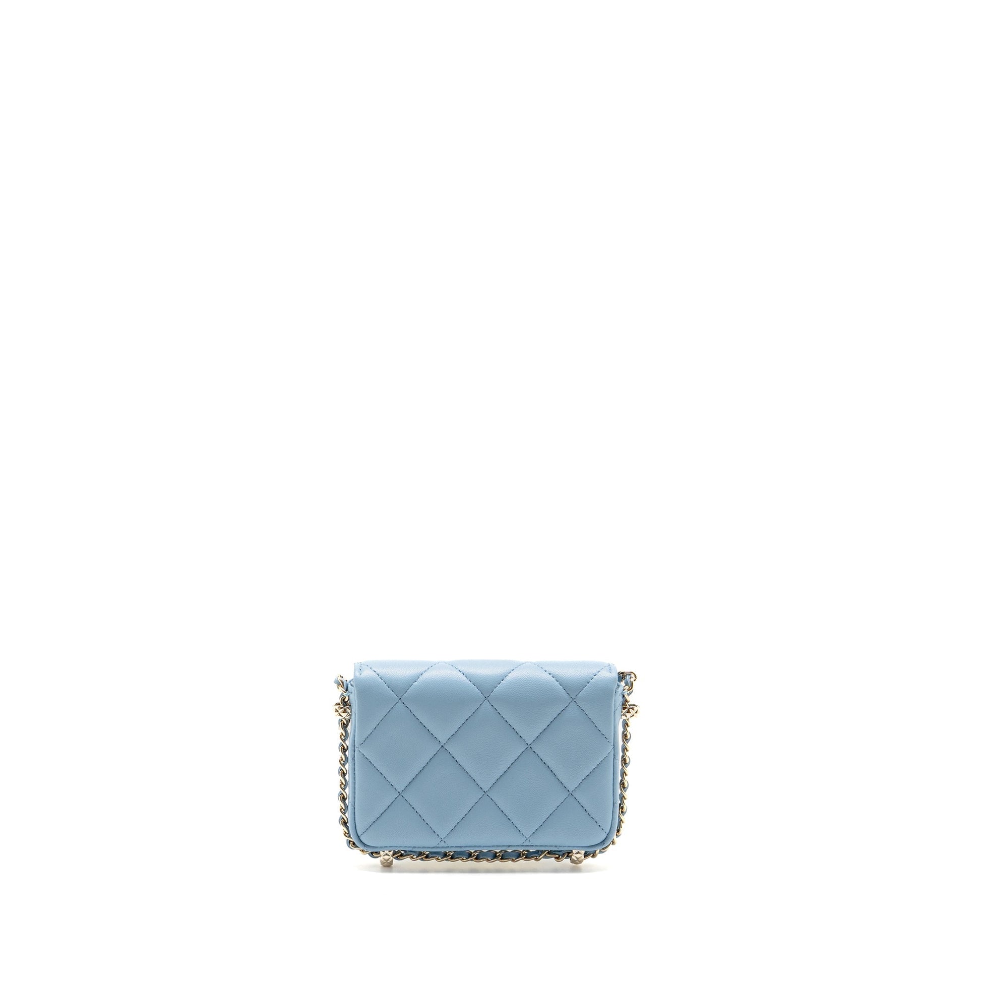 Chanel Flap Chaim Lambskin Light LGHW Blue Clutch Bag