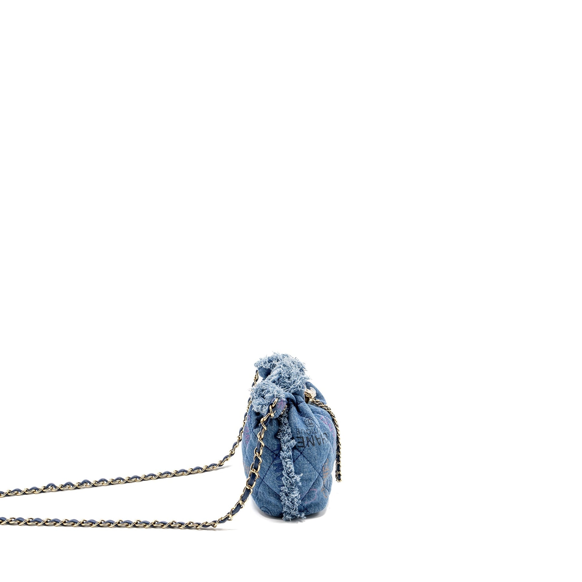 Chanel Bucket Denim LGHW Microchip Blue Small Bucket Bag