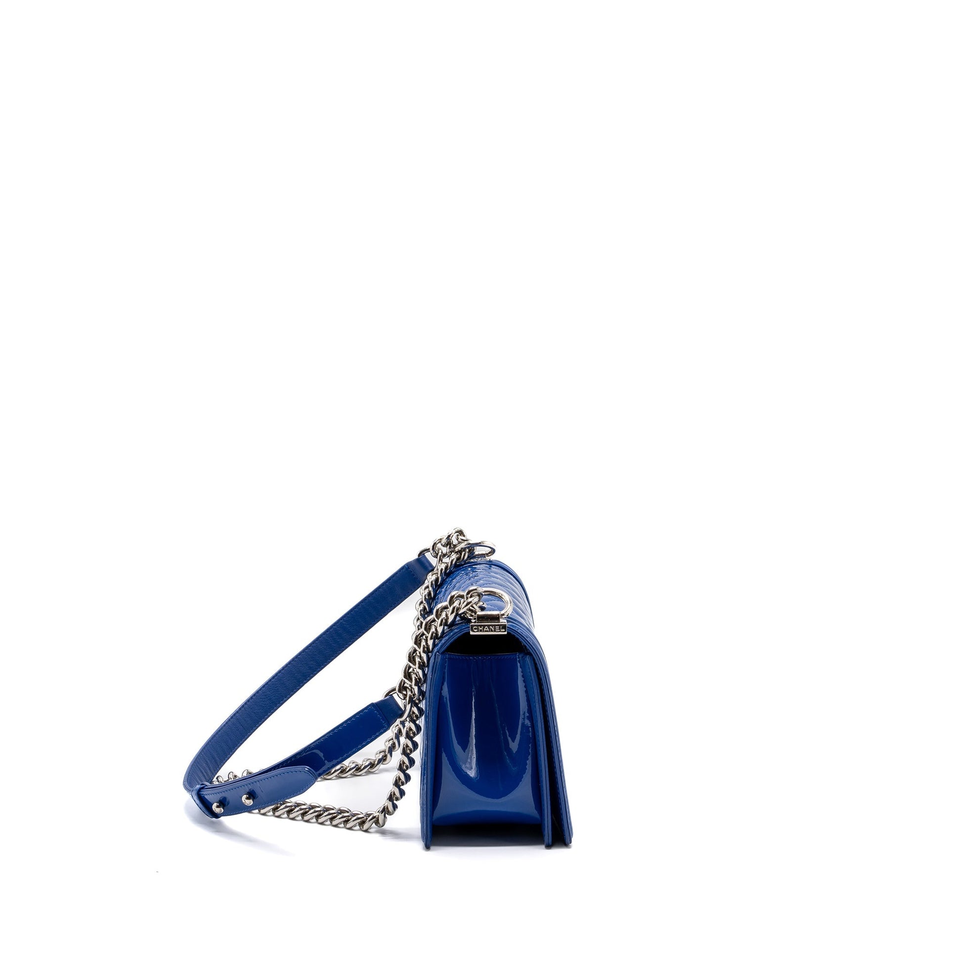 Chanel Boy Patent Dark SHW Blue Handbag