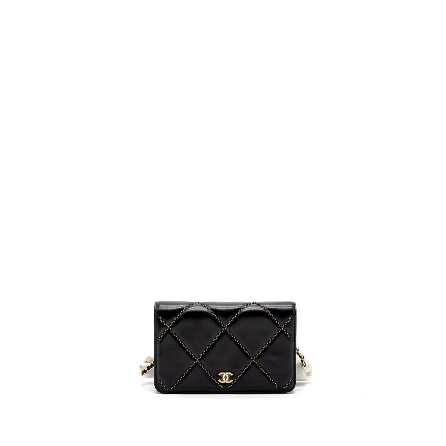 Chanel Quilted on Shiny Calfskin GHW Microchip Black Wallet Case