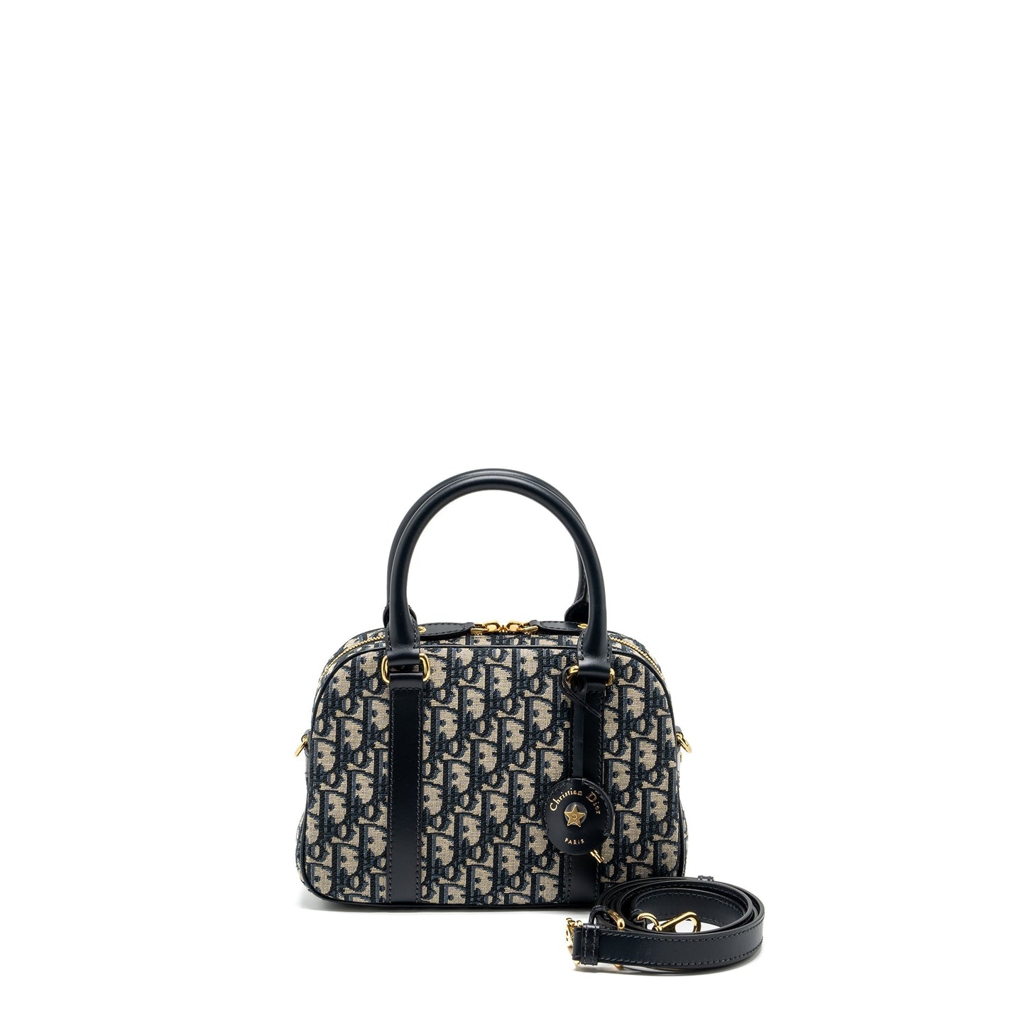 Dior Bowling Purse Oblique Handbag Canvas Blue Travel Bag