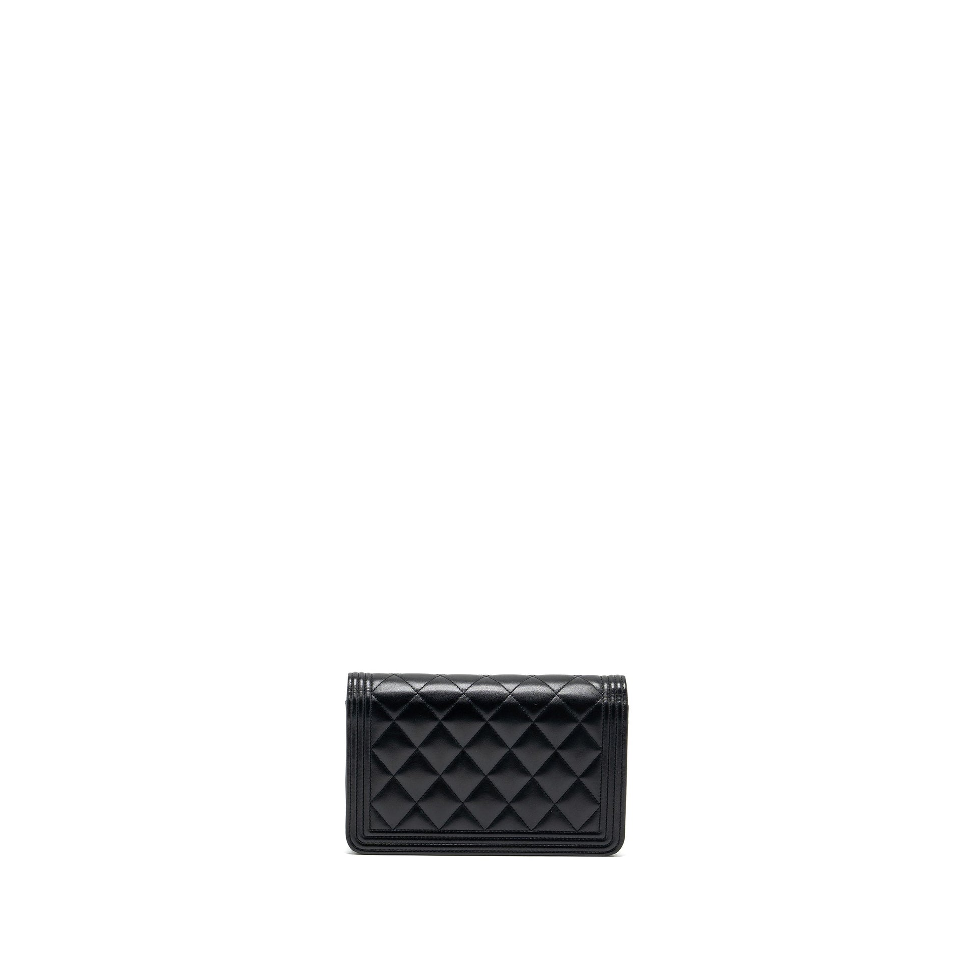 Chanel Boy On Lambskin Brushed GHW Black Wallet Case Ghw 1