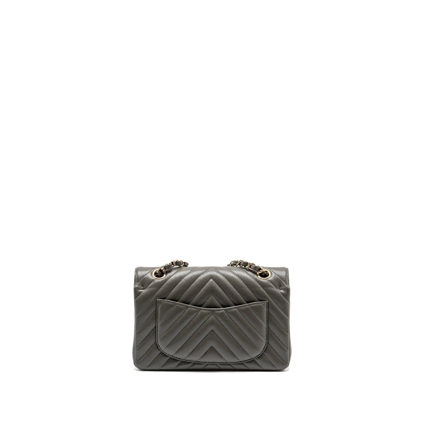 Chanel Classic Double Flap Chevron Caviar Dark Grey Small Shoulder Bag