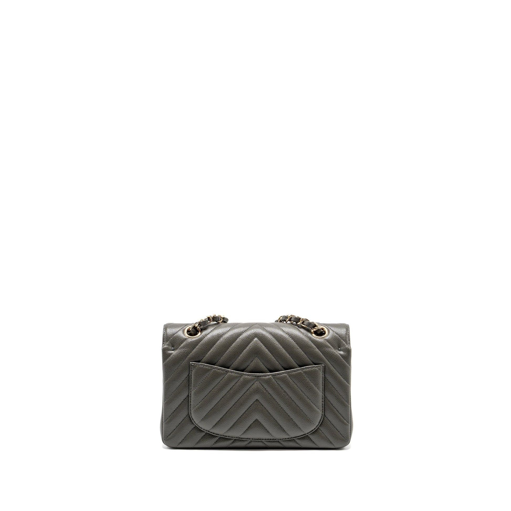 Chanel Classic Double Flap Chevron Caviar Dark Grey Small Shoulder Bag