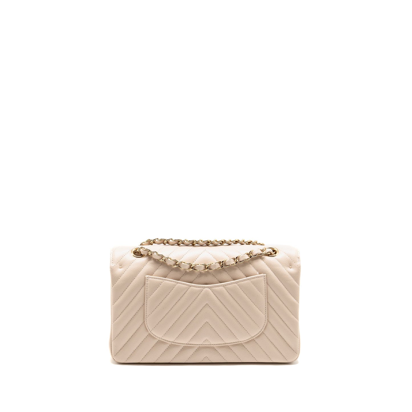Chanel Classic Double Flap Chevron Caviar Light Beige Shoulder Bag