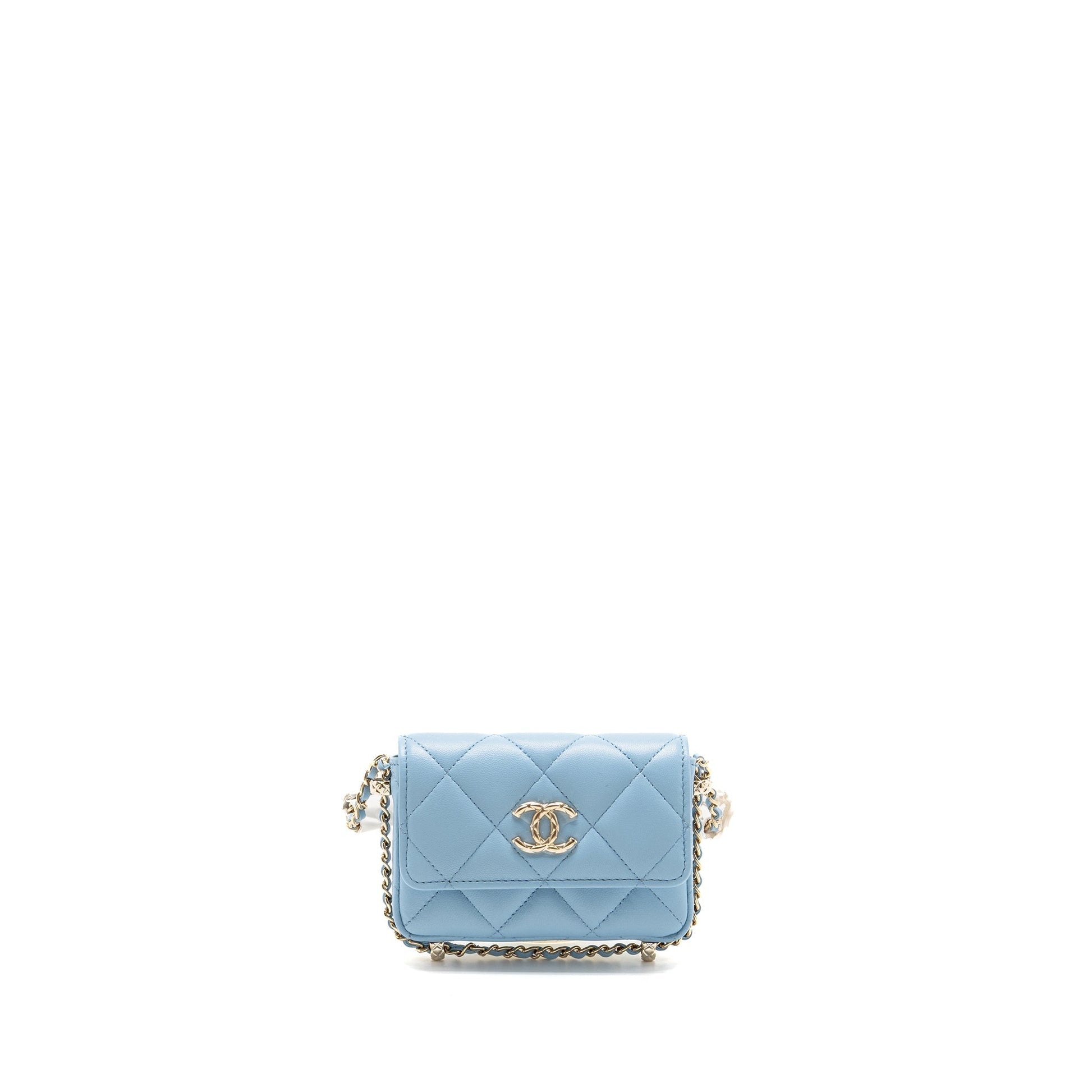 Chanel Flap Chaim Lambskin Light LGHW Blue Clutch Bag