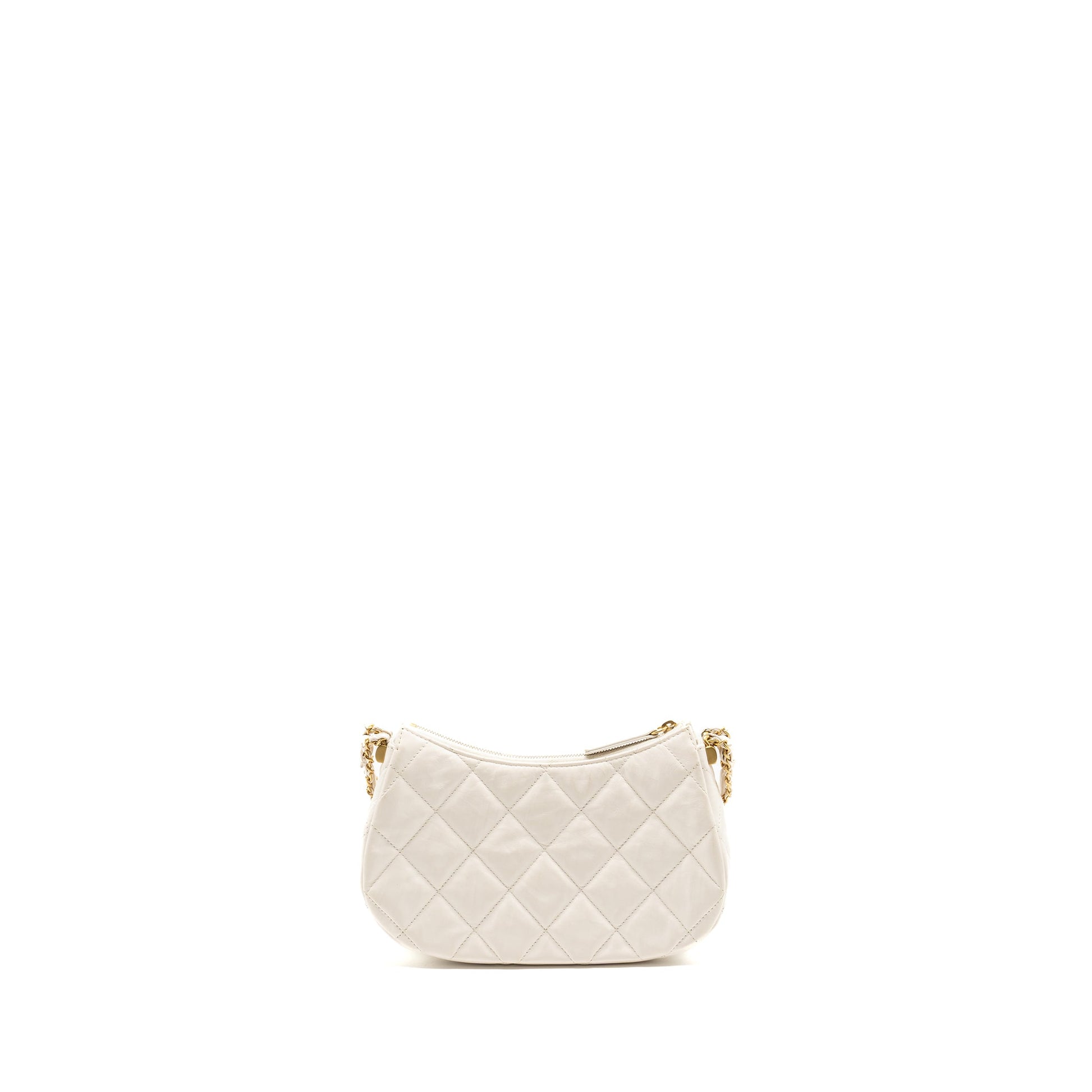 Chanel 23K Hobo Calfskin GHW Microchip White Shoulder Bag