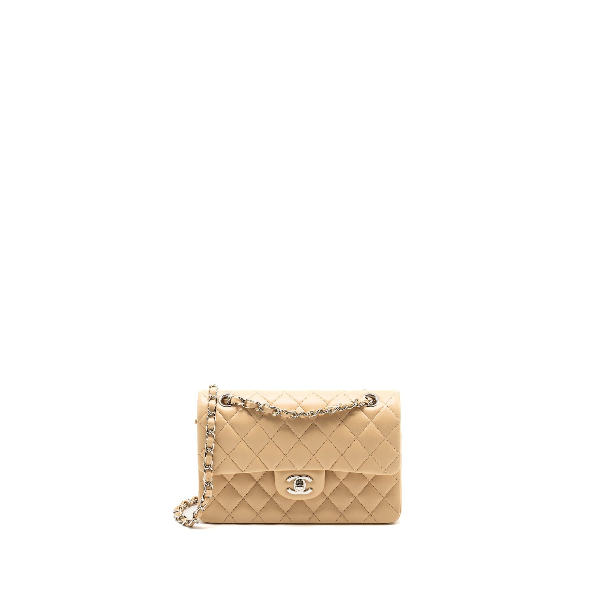Chanel Classic Double Flap Lambskin SHW Microchip Beige Small Shoulder Bag