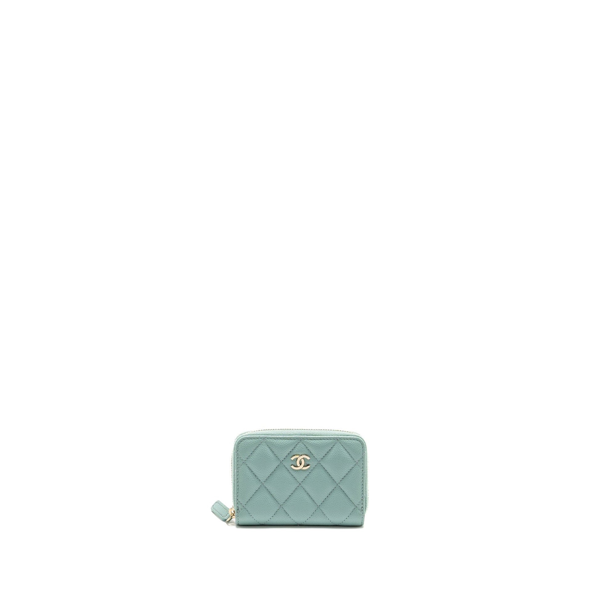 Chanel Zip Card Holder Caviar Light LGHW Green Wallet Case