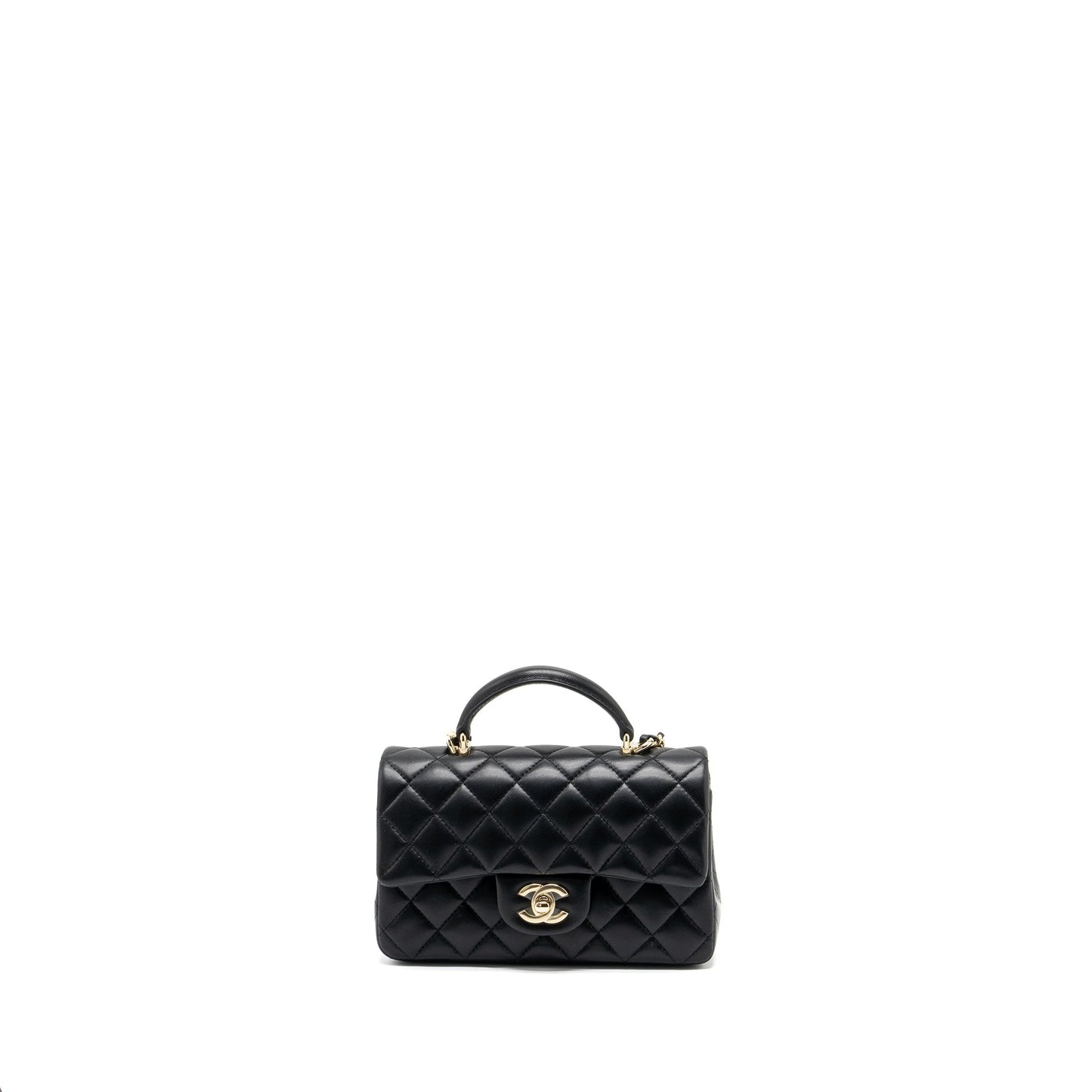 Chanel Top Handle Rectangular Flap Lambskin LGHW Black Shoulder Bag Microchip 7