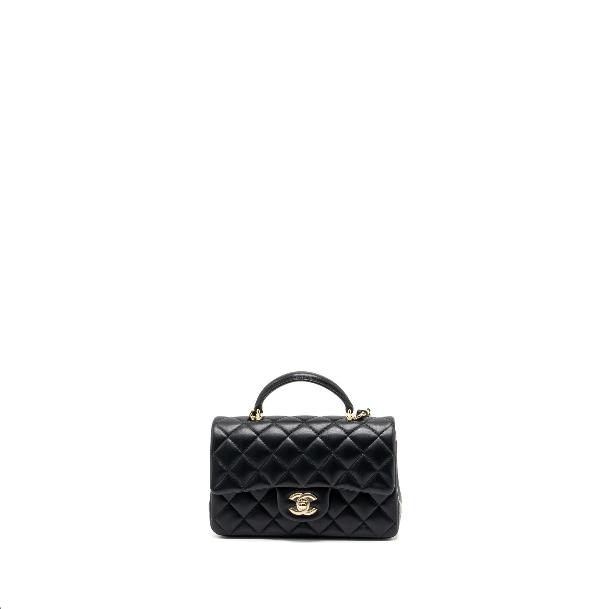 Chanel Top Handle Rectangular Flap Lambskin LGHW Black Shoulder Bag Microchip 7