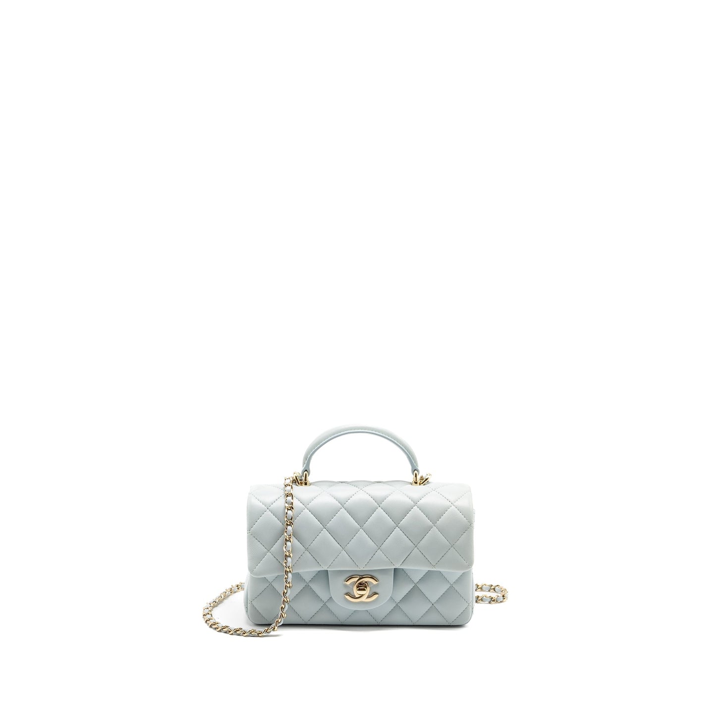 Chanel Top Handle Rectangular Flap Lambskin Light Blue Shoulder Bag