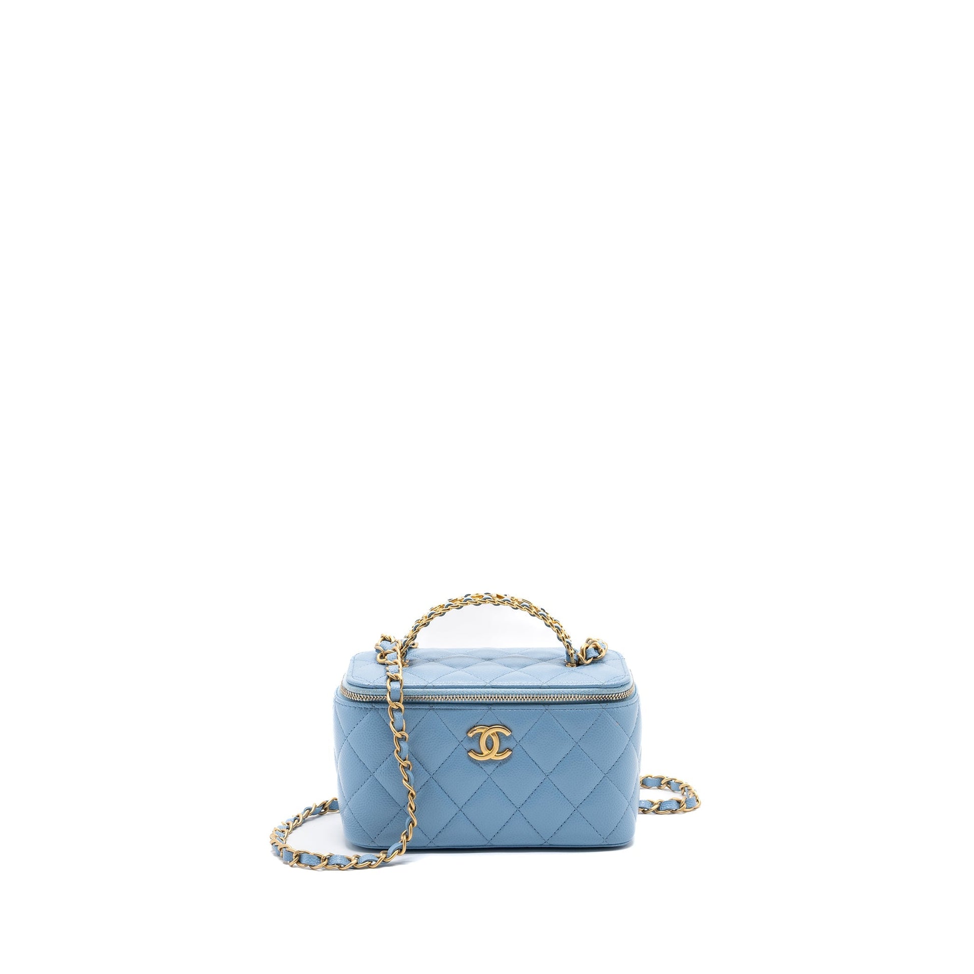 Chanel detailed top handle long vanity caviar Blue Handbag