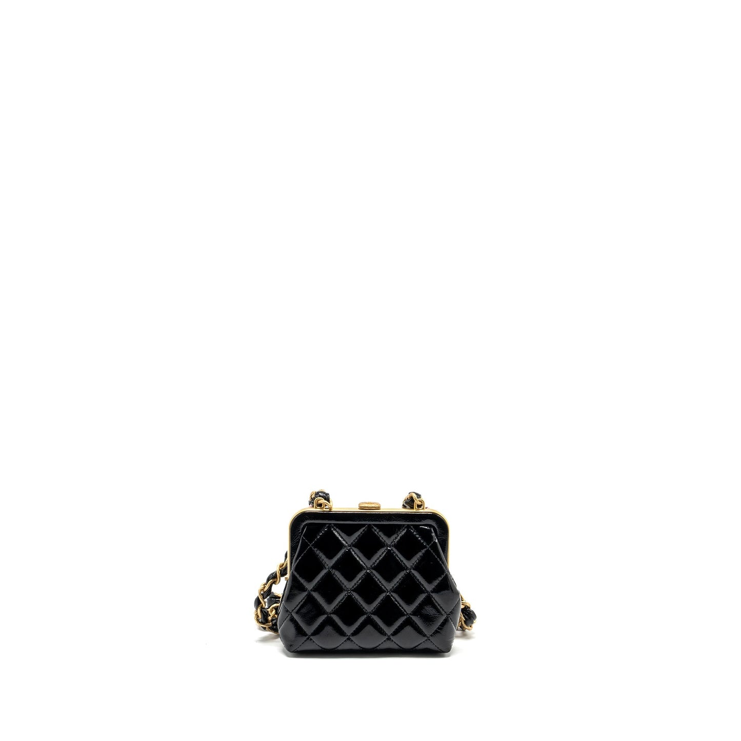 Chanel 24a Bowknot Patent Crumpled Lambskin Shiny Black Pink Clutch Bag Microchip 1