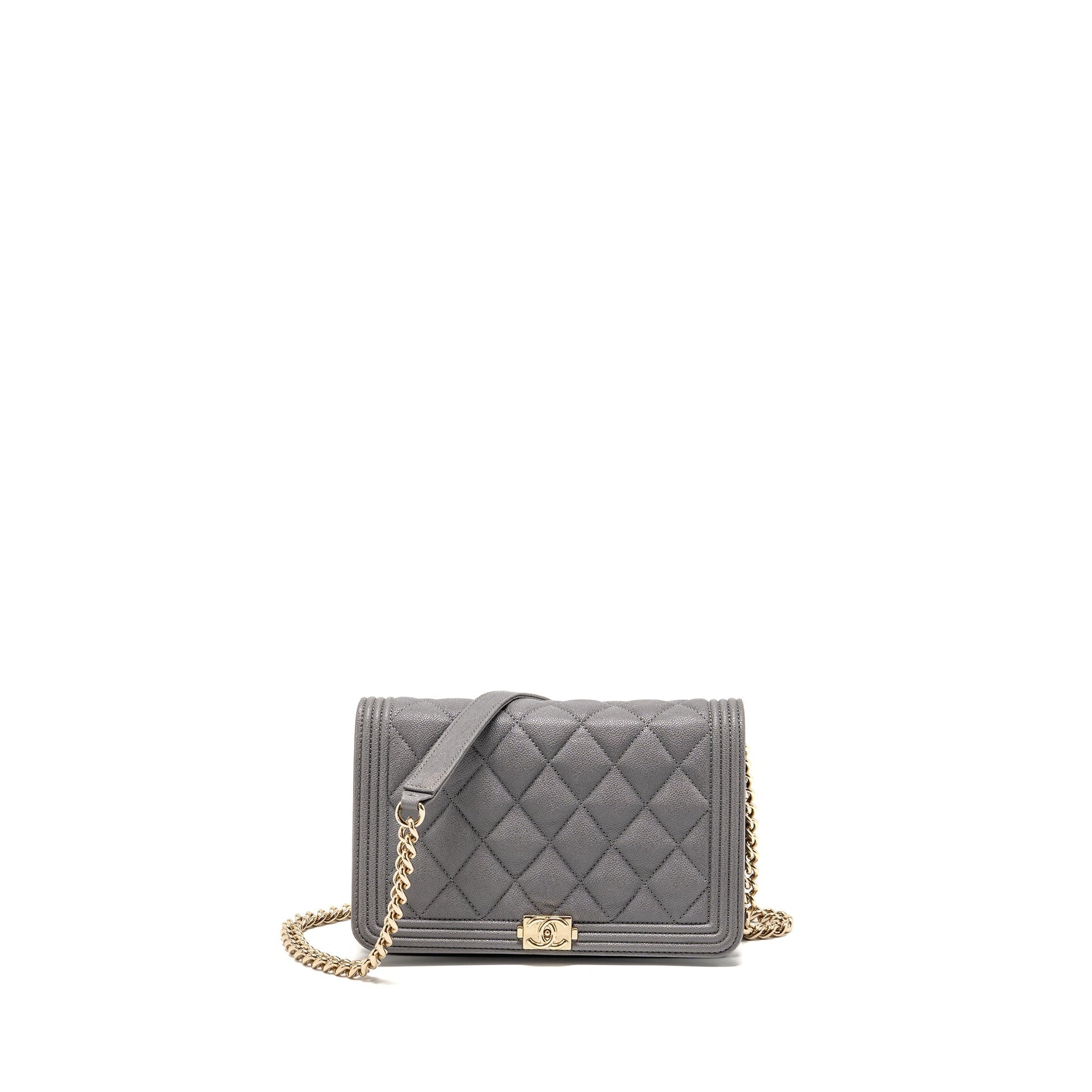 Chanel Boy on Caviar LGHW Grey Wallet Case Lghw 1