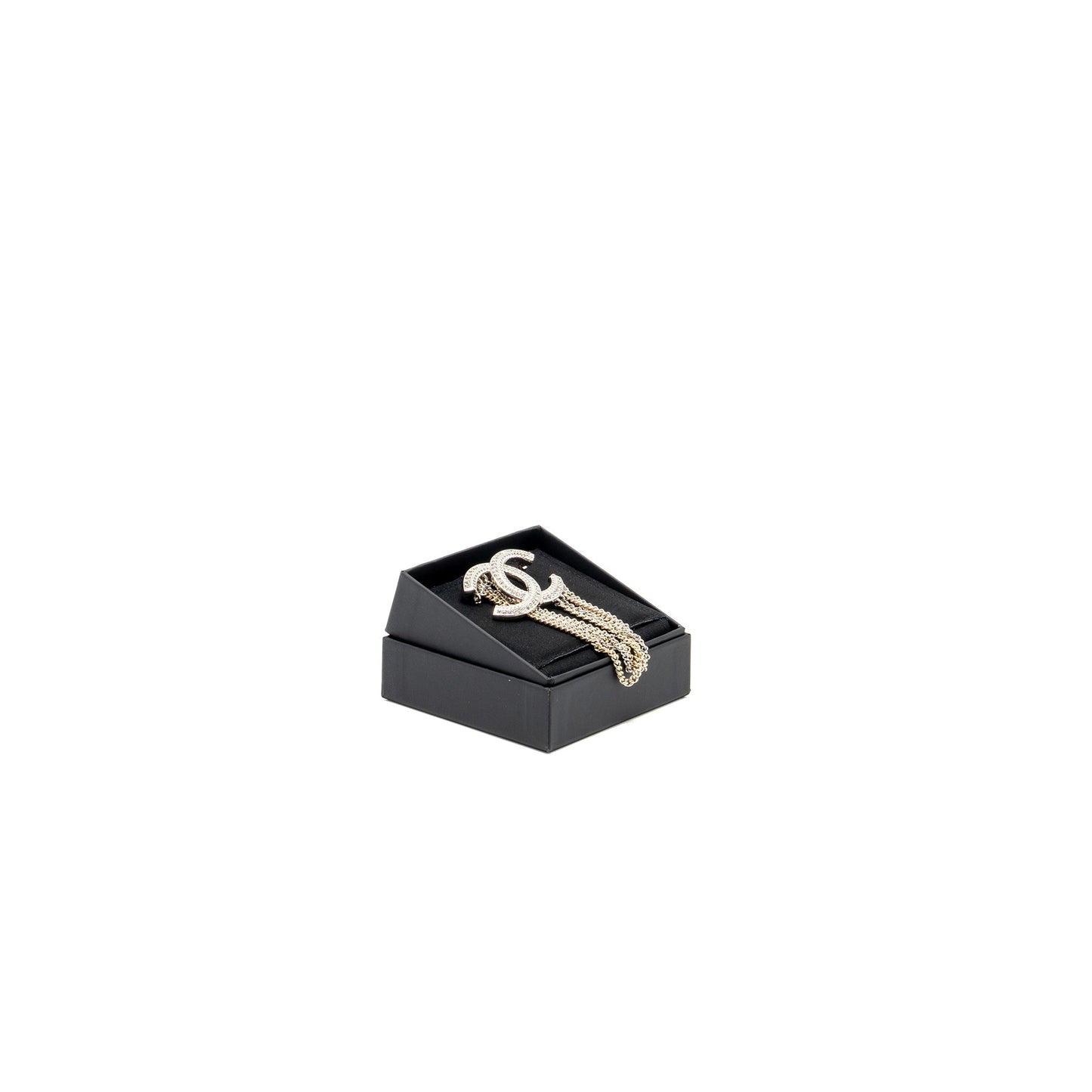 Chanel Chains Drop CC Logo Brooch Crystal Gold Silver Handbag