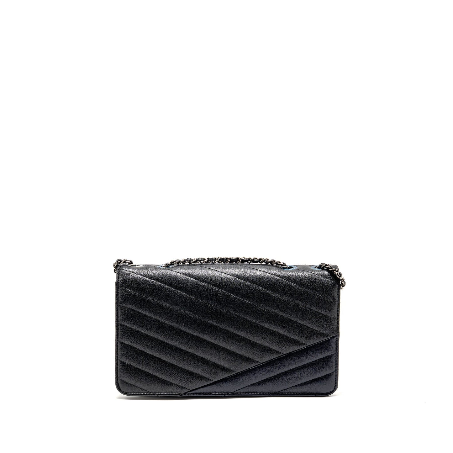 Chanel Envelop ck Navy Ruthenium Hardware Black Silver Shoulder Bag