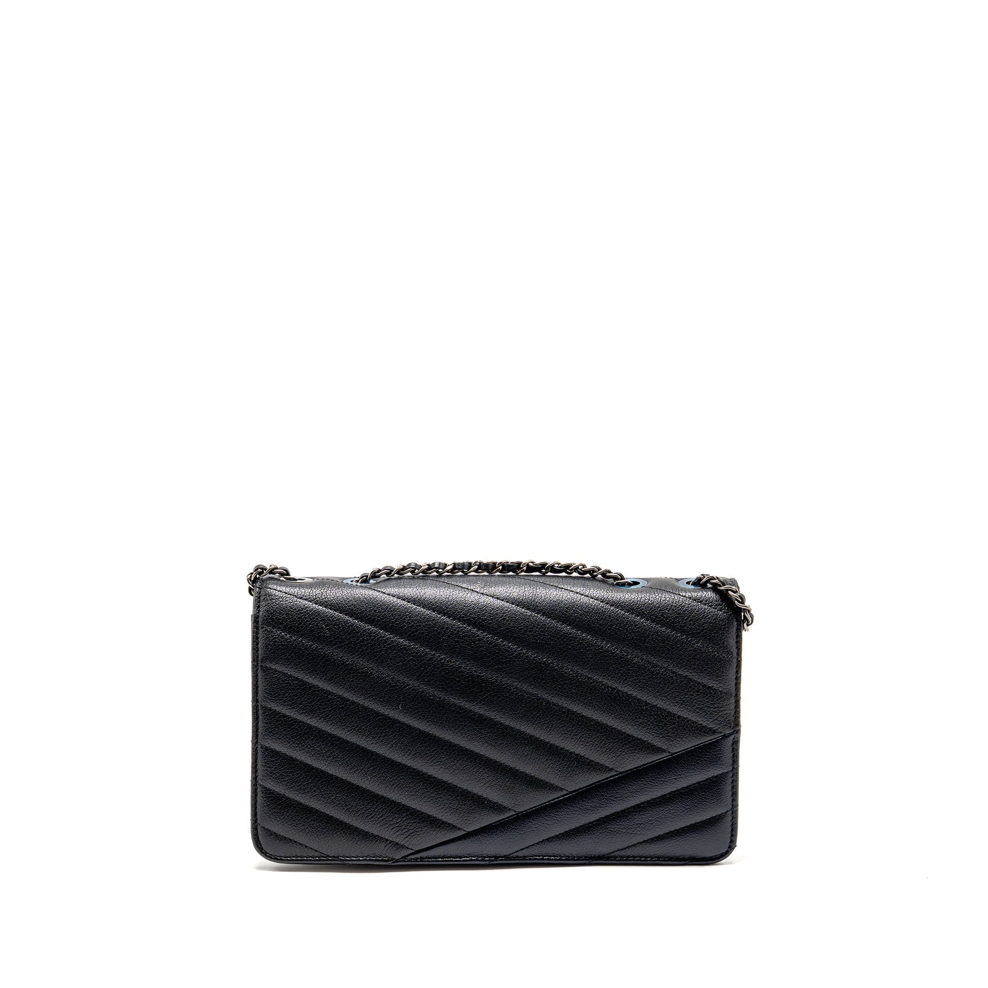 Chanel Envelop ck Navy Ruthenium Hardware Black Silver Shoulder Bag