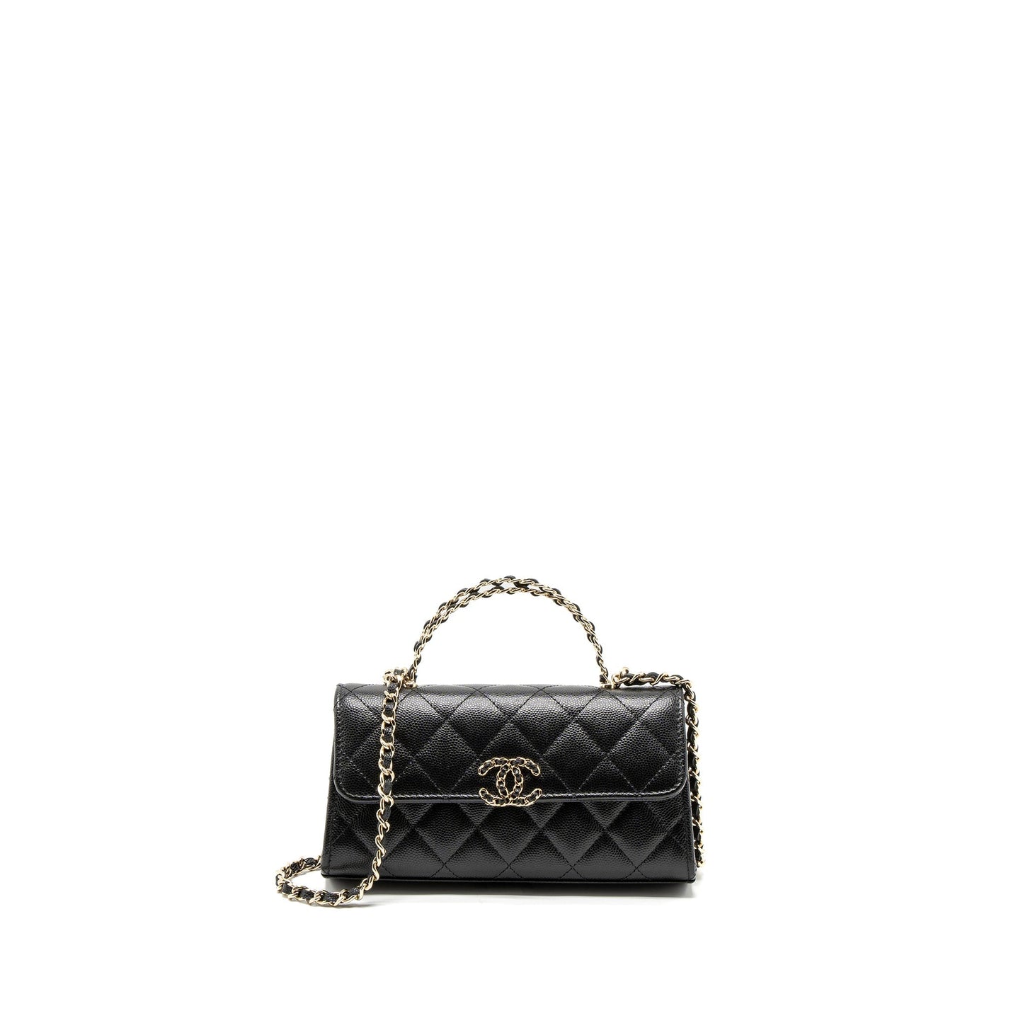 Chanel 23P Top Handle Flap Caviar LGHW Black Shoulder Bag