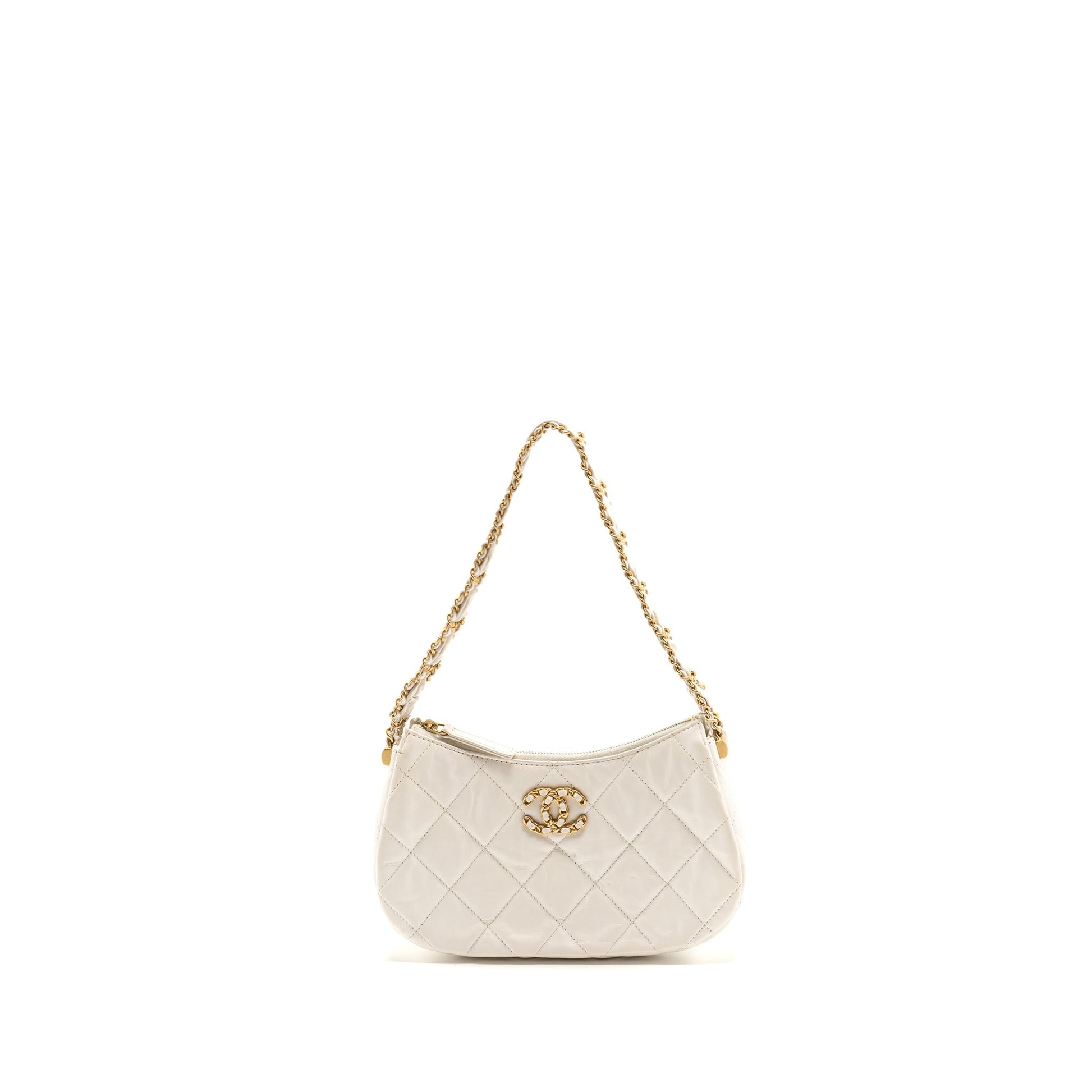 Chanel 23K Hobo Calfskin GHW Microchip White Shoulder Bag