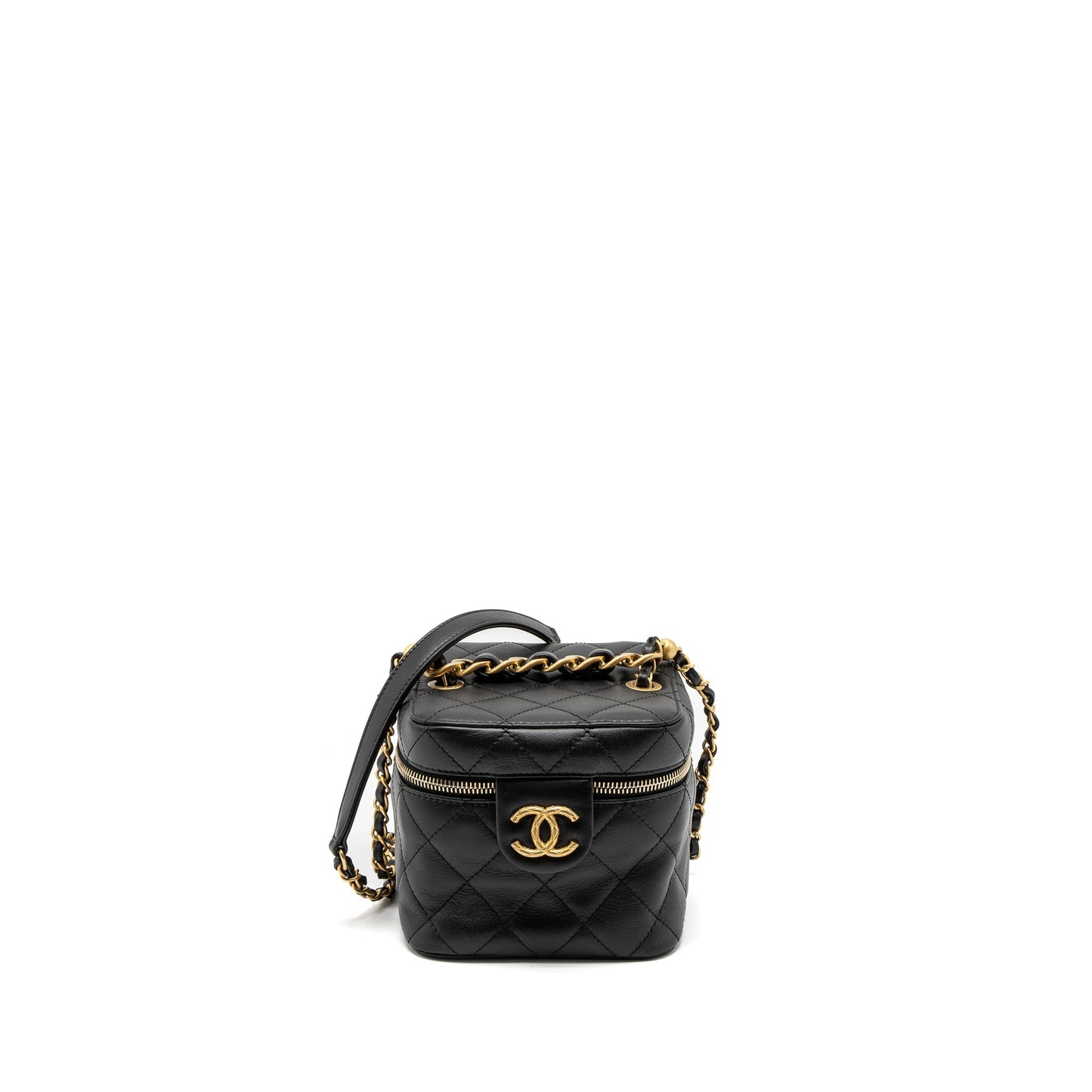 Chanel Top Handle Vanity Calfskin Brushed GHW Black Crossbody Bag