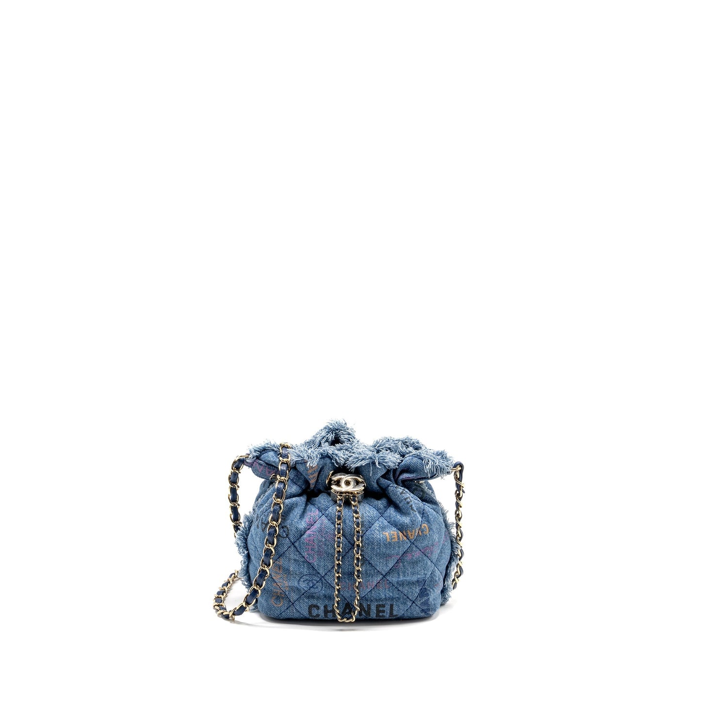 Chanel Bucket Denim LGHW Microchip Blue Small Bucket Bag