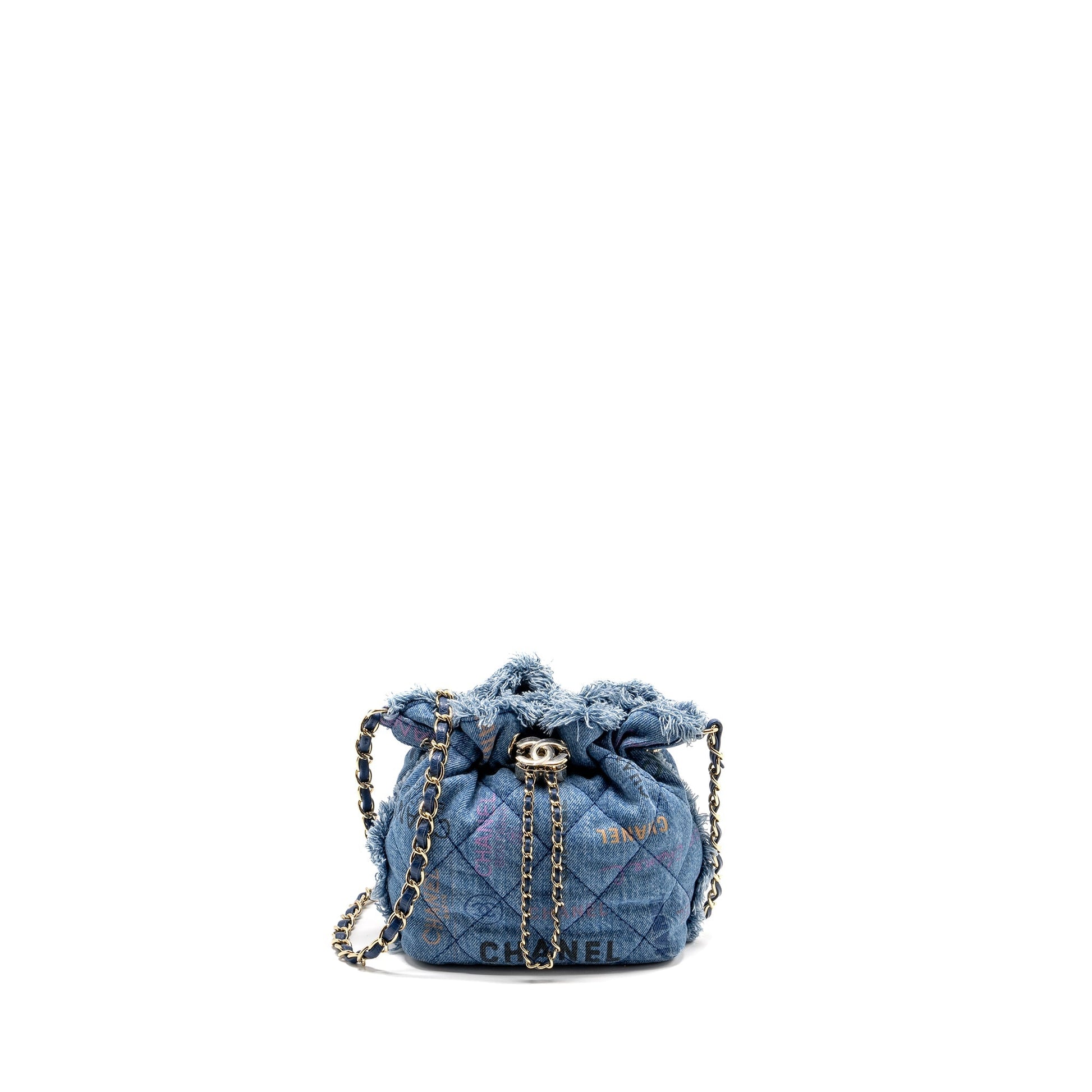 Chanel Bucket Denim LGHW Microchip Blue Small Bucket Bag