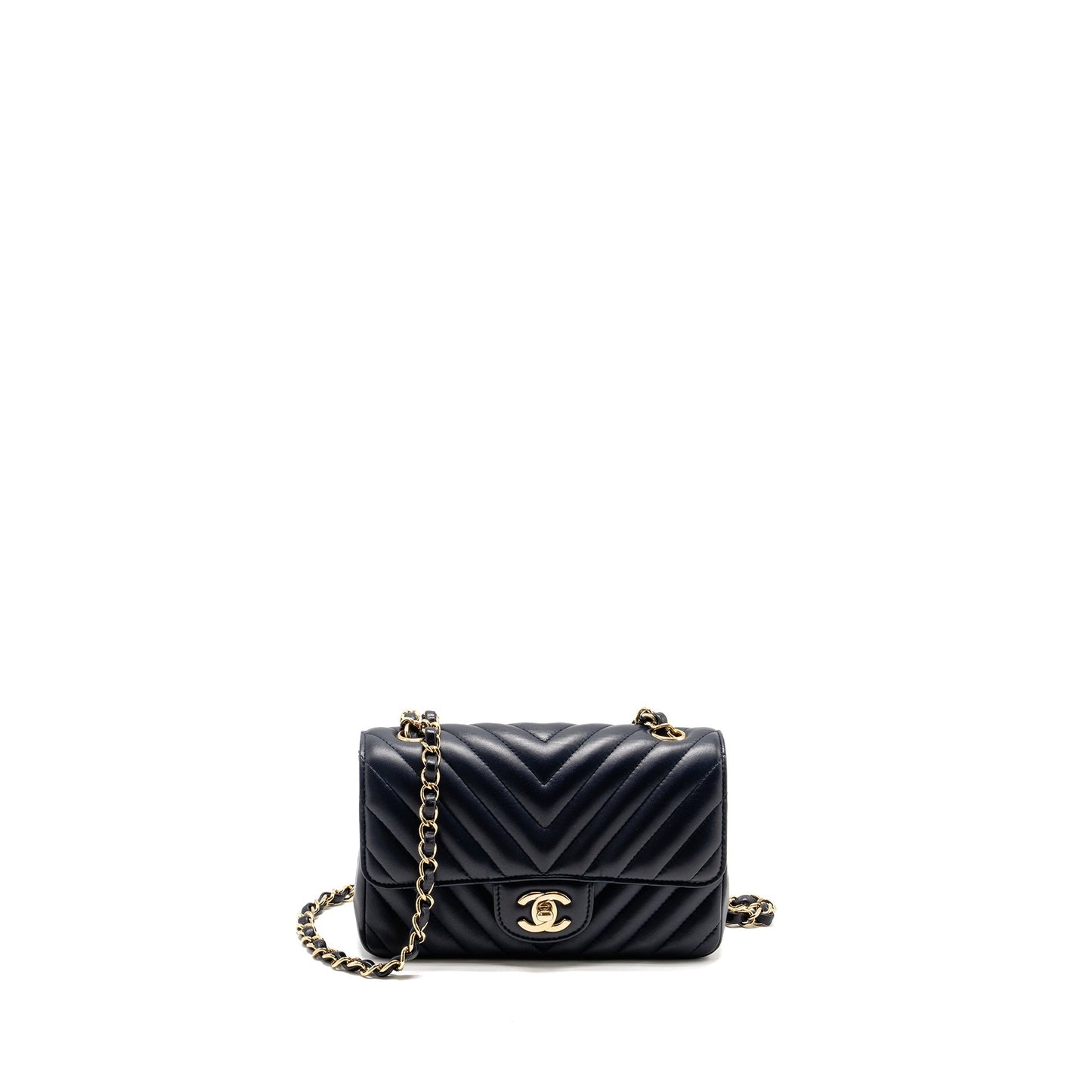 Chanel Rectangular Flap Chevron Lambskin Navy LGHW Shoulder Bag
