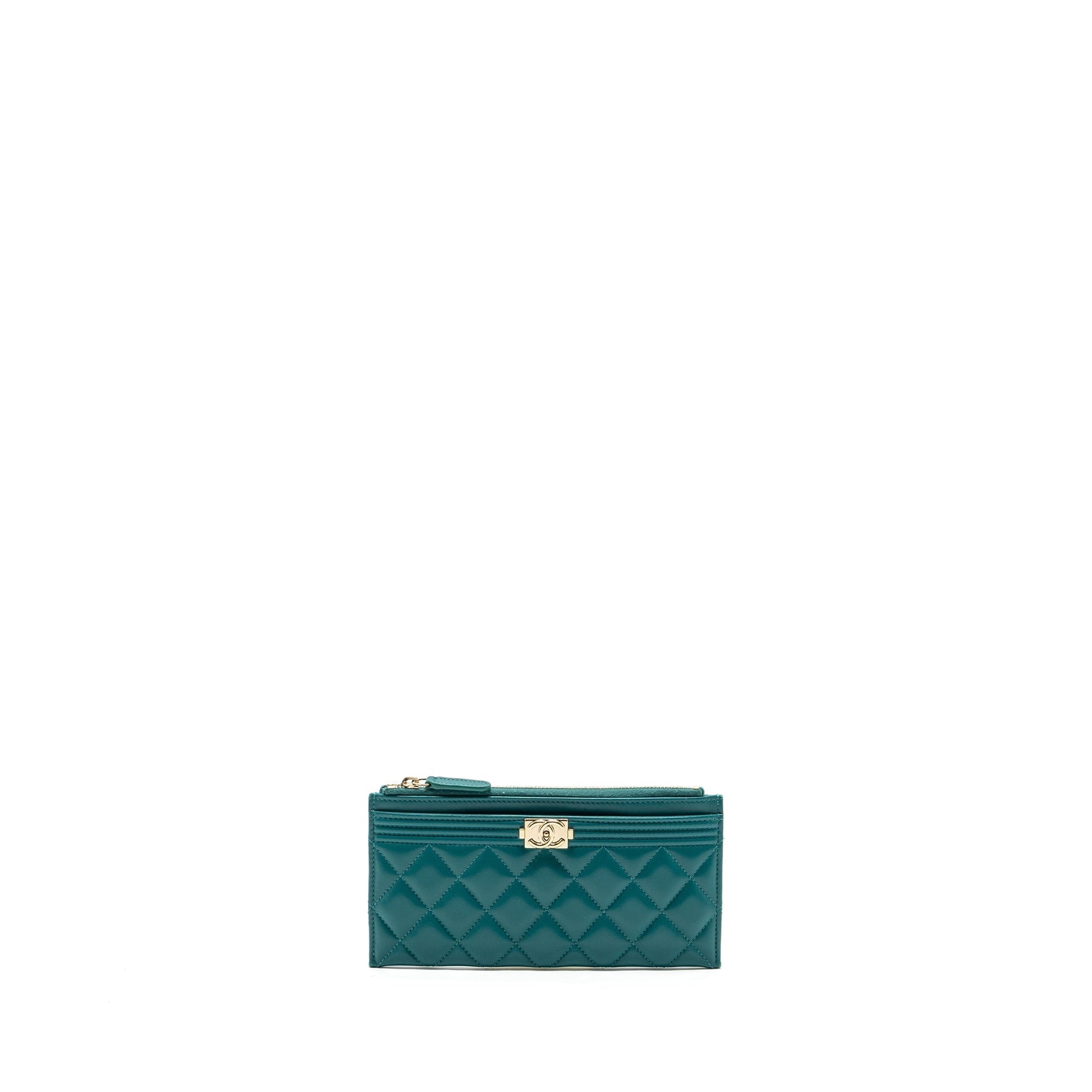 Chanel boy zip lambskin LGHW Green Handbag