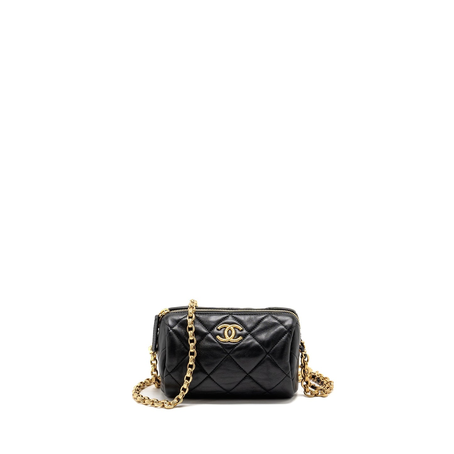 Chanel 22a Detail Bowling Lambskin GHW microchip Black Handbag