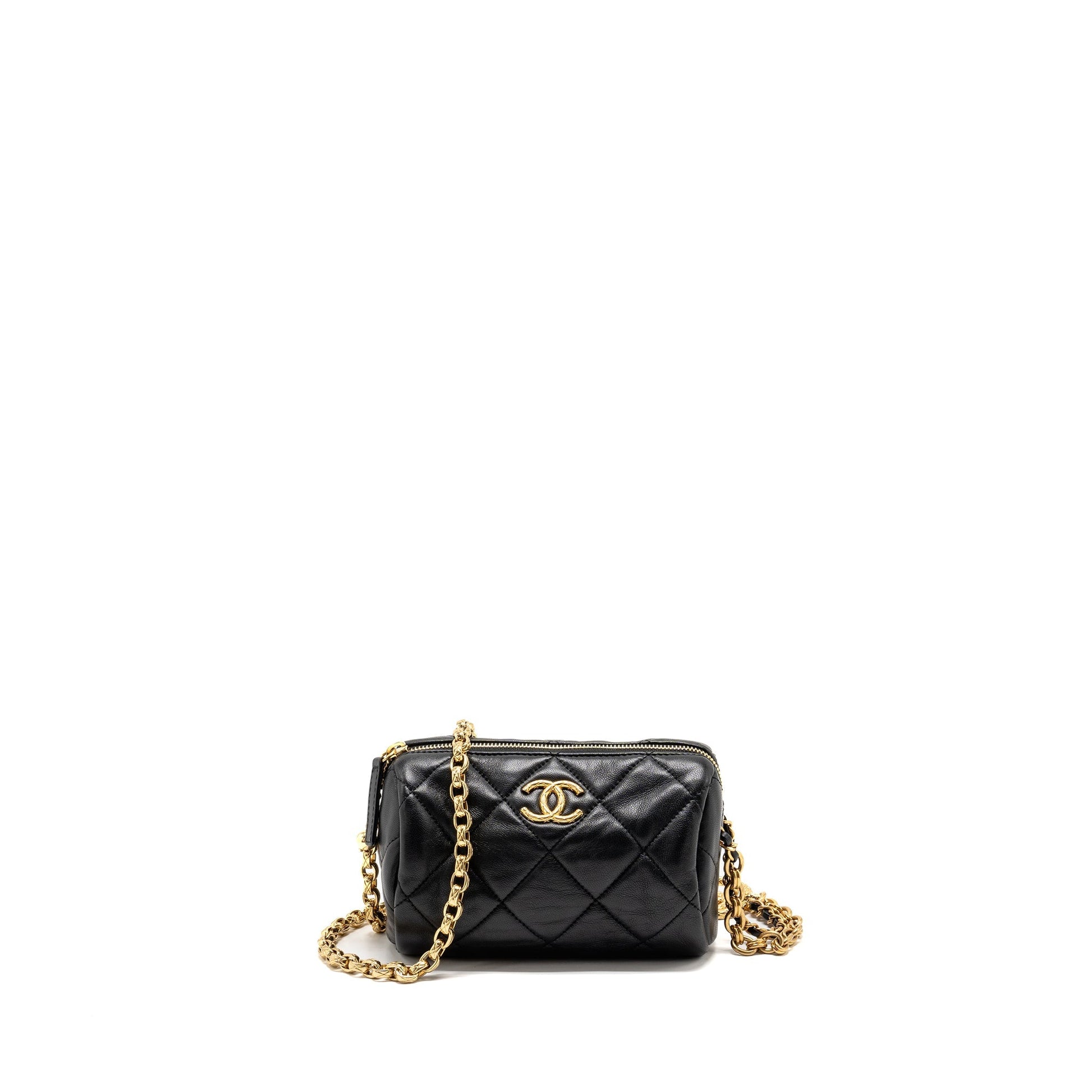 Chanel 22a Detail Bowling Lambskin GHW microchip Black Handbag